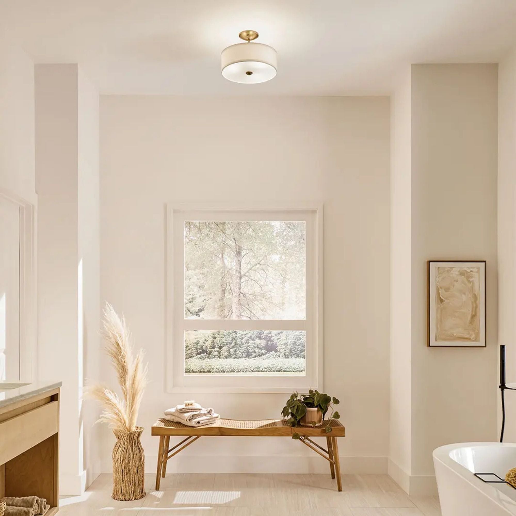 Shailene 14" 3-Light Round Semi-Flush Mount, Natural Brass Finish
