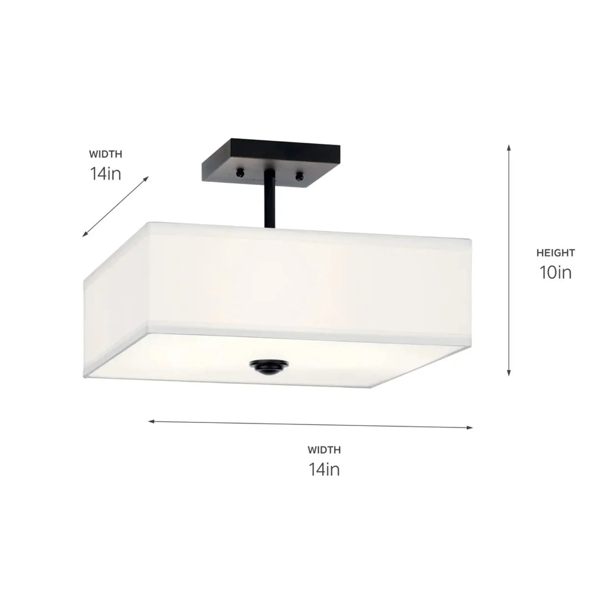 Shailene 14" 3-Light Square Semi-Flush Mount, Black Finish