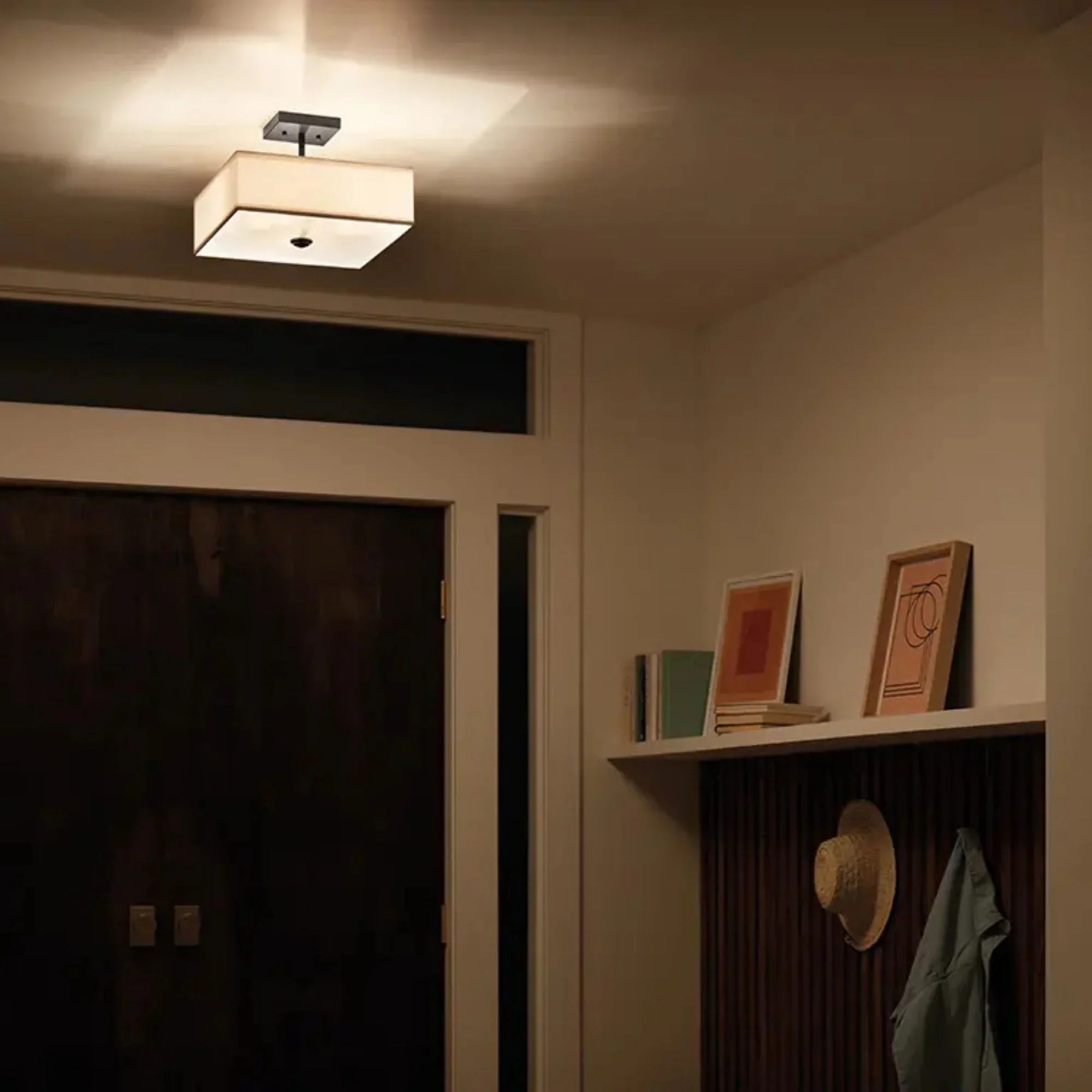 Shailene 14" 3-Light Square Semi-Flush Mount, Black Finish