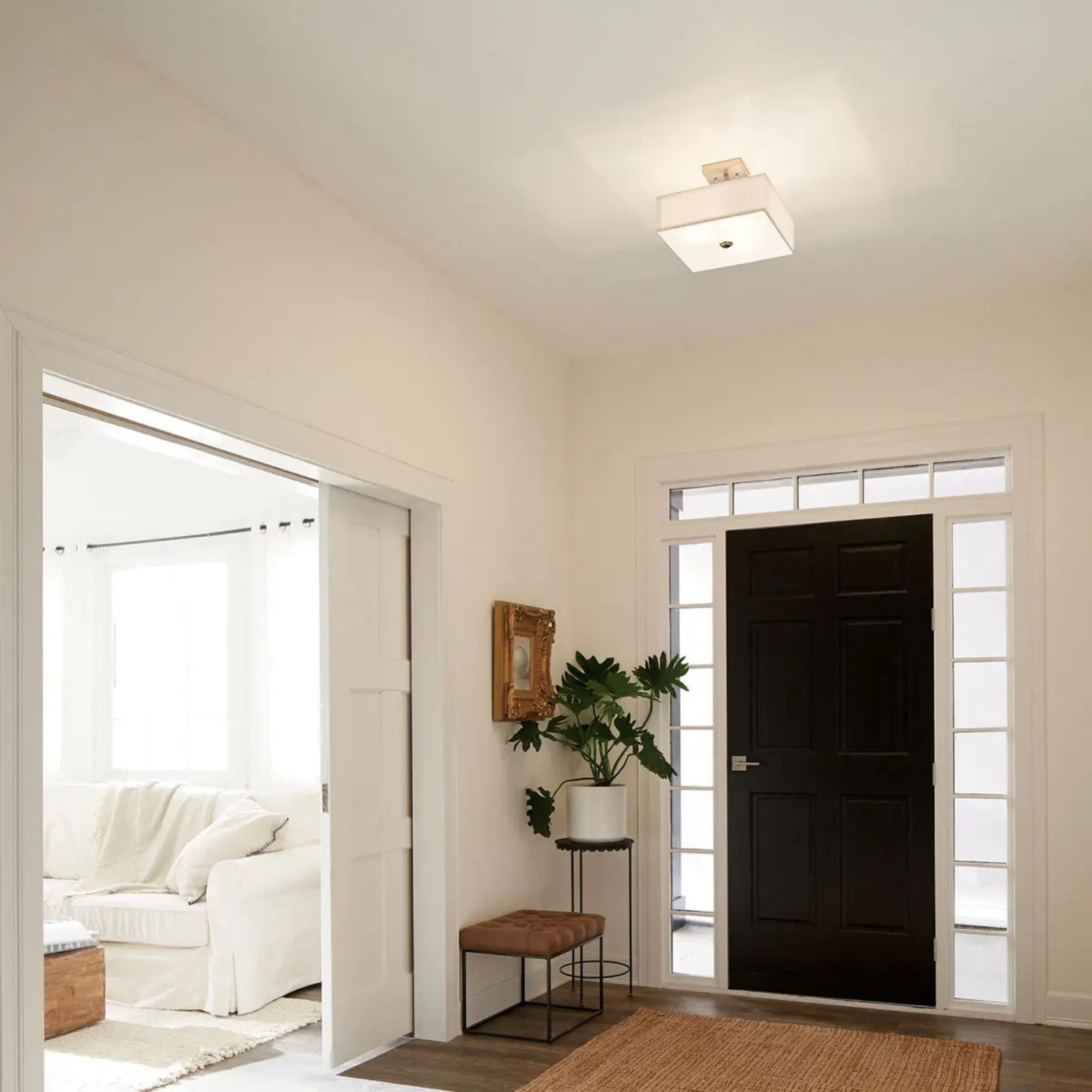 Shailene 14" 3-Light Square Semi-Flush Mount, Natural Brass Finish