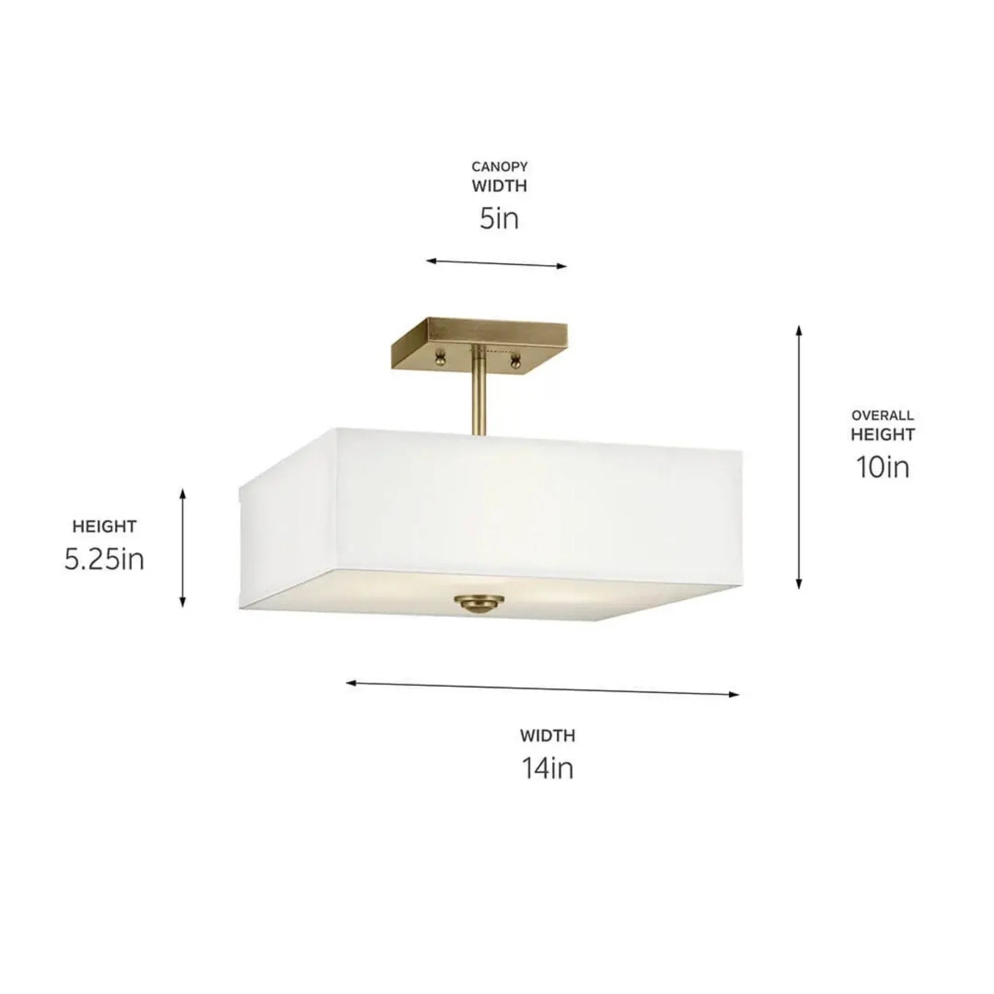 Shailene 14" 3-Light Square Semi-Flush Mount, Natural Brass Finish