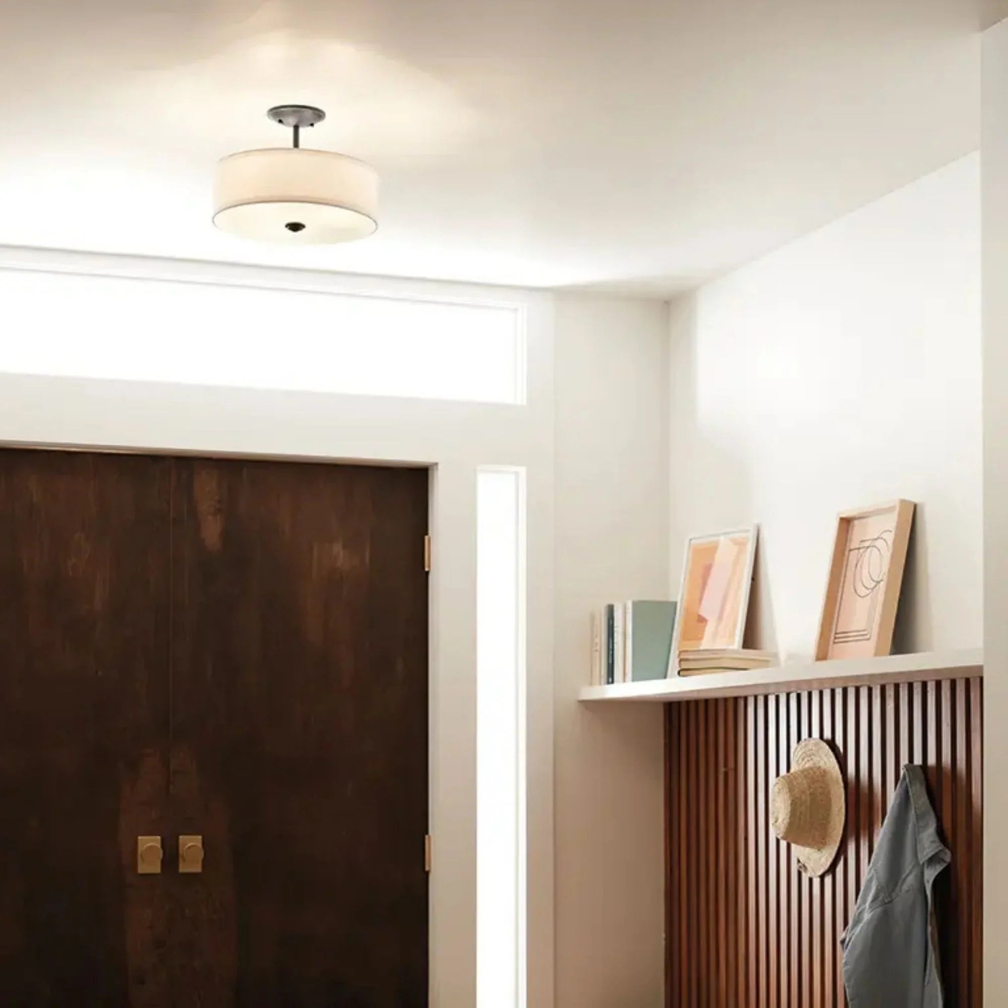 Shailene 18" 3-Light Round Semi-Flush Mount, Black Finish