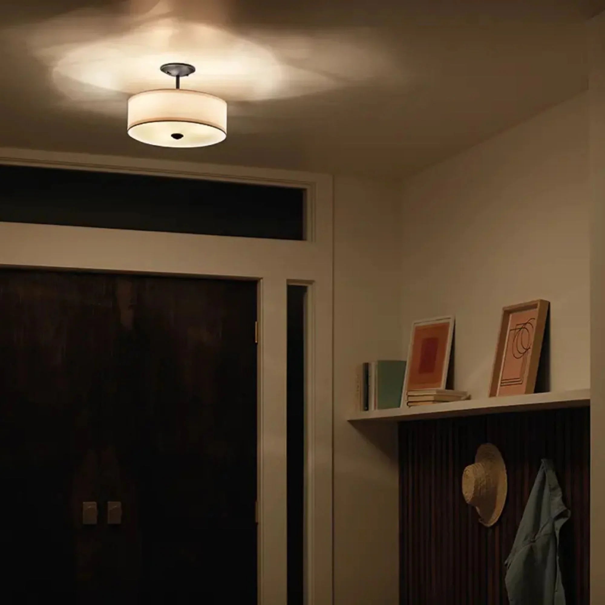 Shailene 18" 3-Light Round Semi-Flush Mount, Black Finish