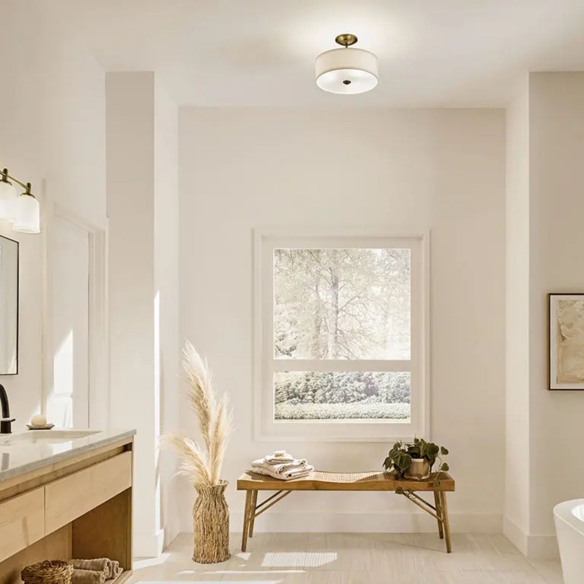 Shailene 18" 3-Light Round Semi-Flush Mount, Natural Brass Finish