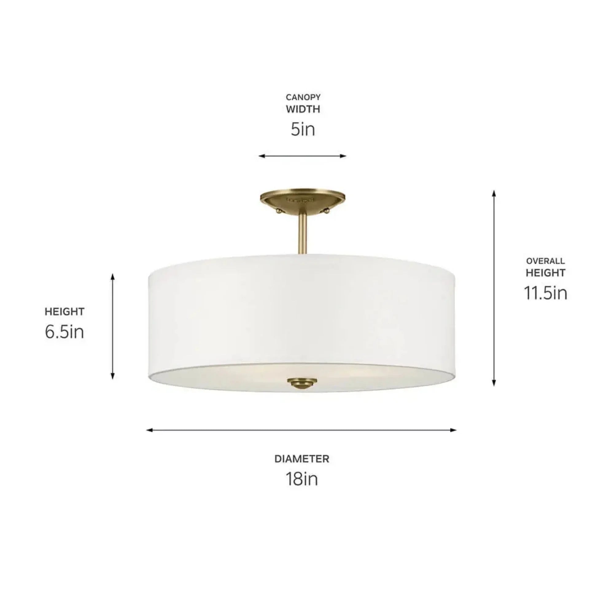 Shailene 18" 3-Light Round Semi-Flush Mount, Natural Brass Finish
