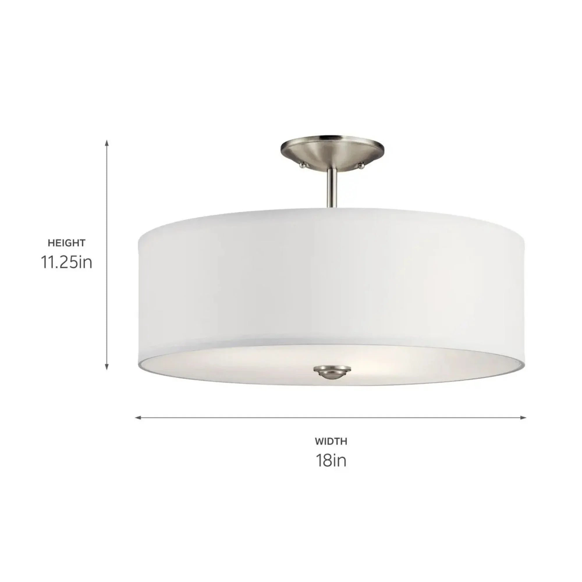 Shailene 18" 3-Light Round Semi-Flush Mount, Brushed Nickel Finish
