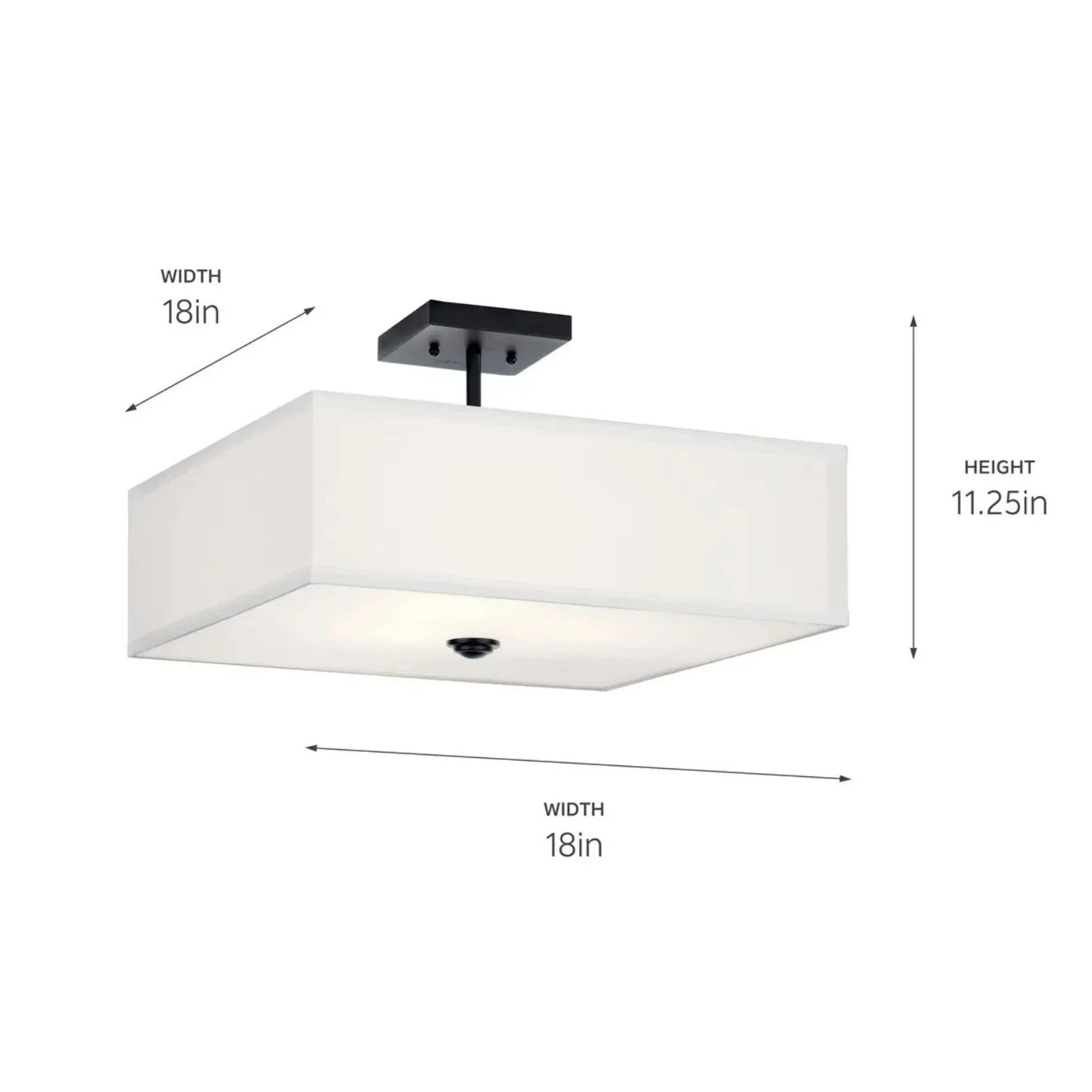 Shailene 18" 3-Light Square Semi-Flush Mount, Black Finish