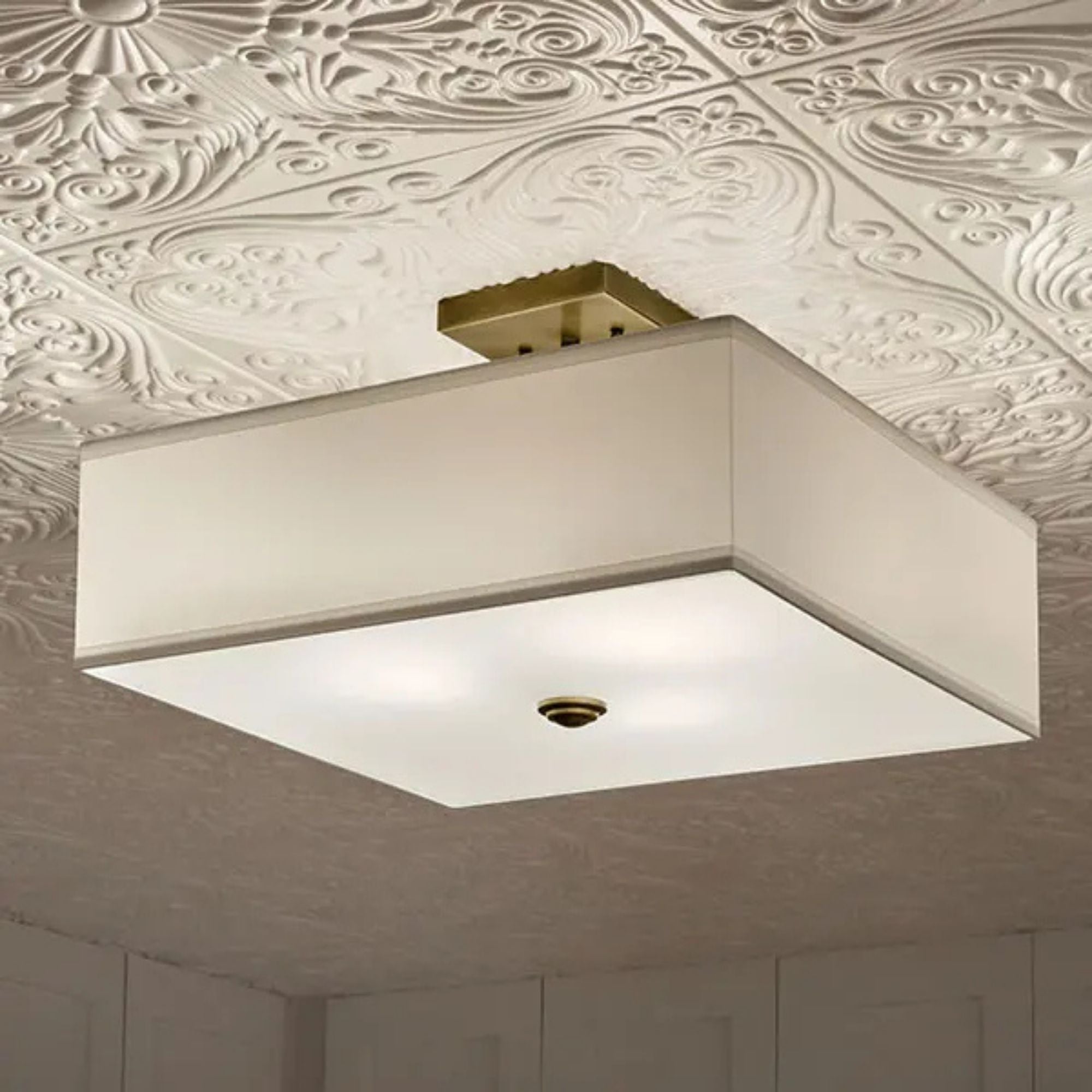 Shailene 18" 3-Light Square Semi-Flush Mount, Natural Brass Finish