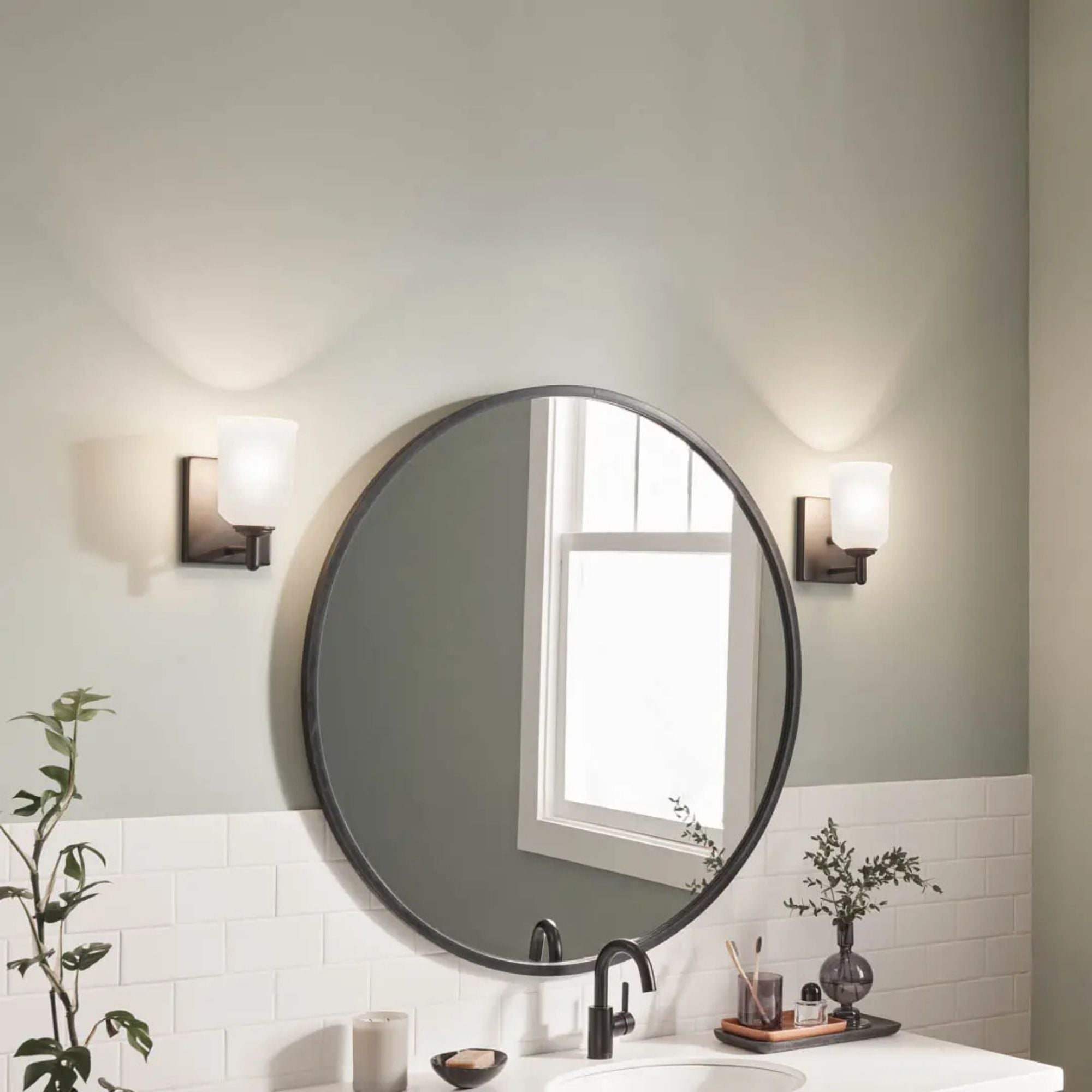 Shailene 5" Wall Sconce, Black Finish, Etched Glass