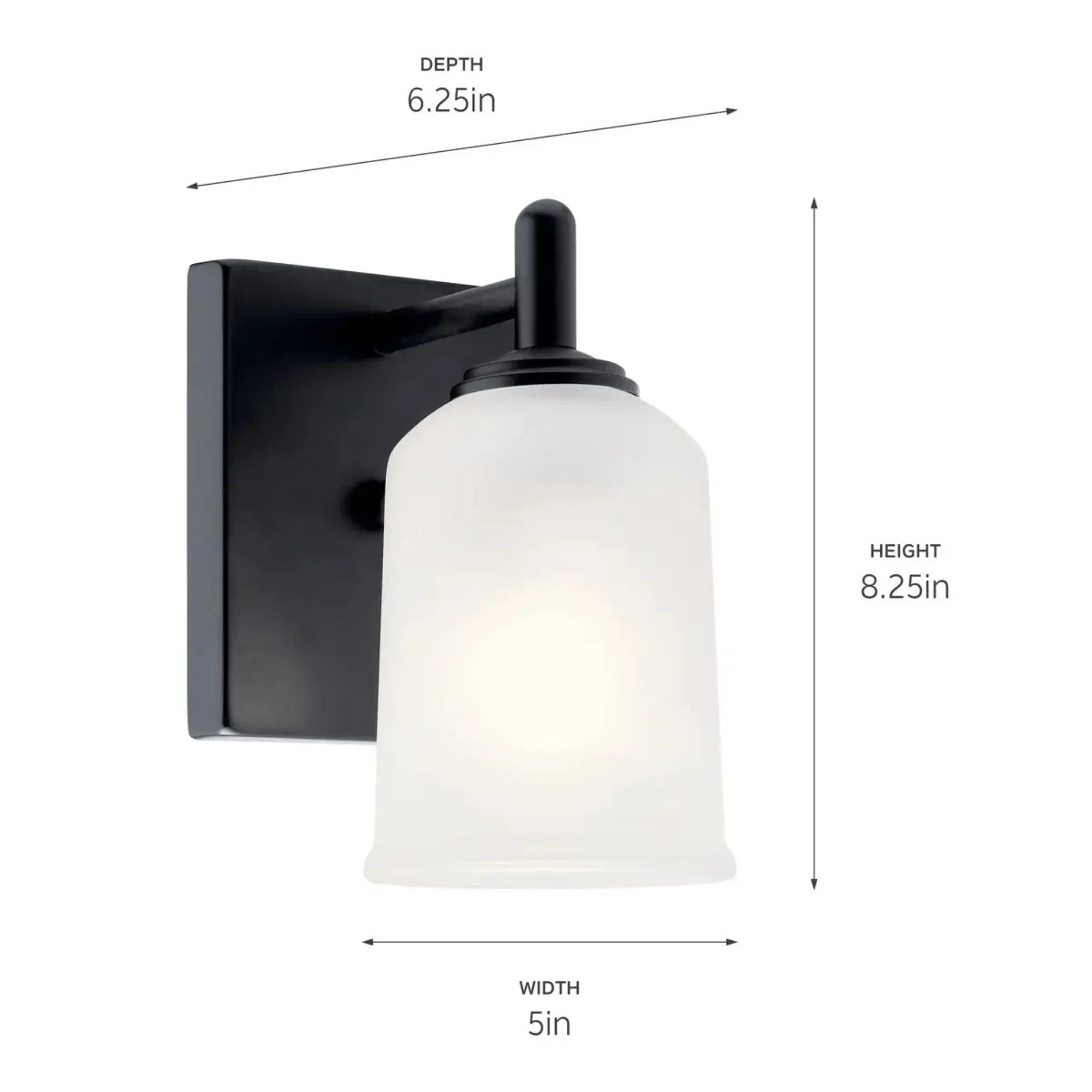 Shailene 5" Wall Sconce, Black Finish, Etched Glass