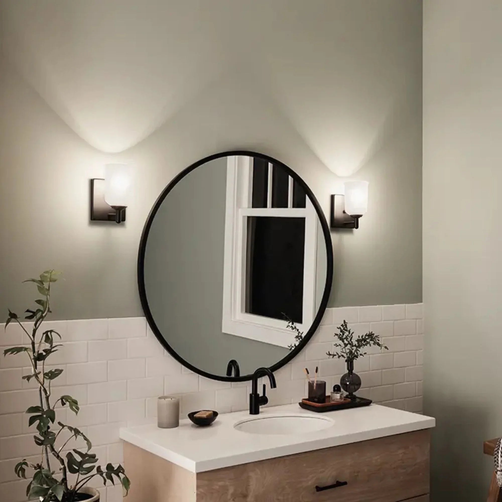 Shailene 5" Wall Sconce, Black Finish, Etched Glass