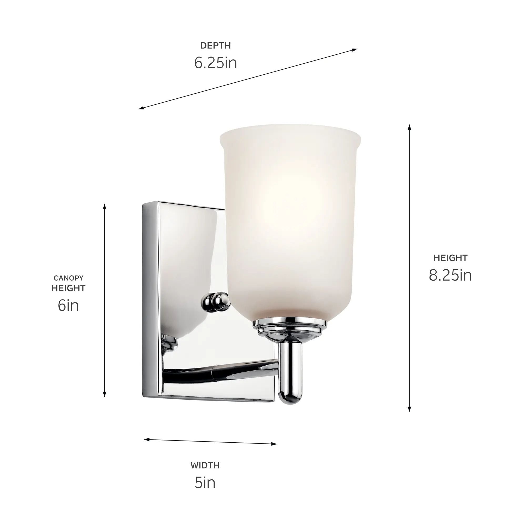 Shailene 5" Wall Sconce, Chrome Finish, Etched Glass