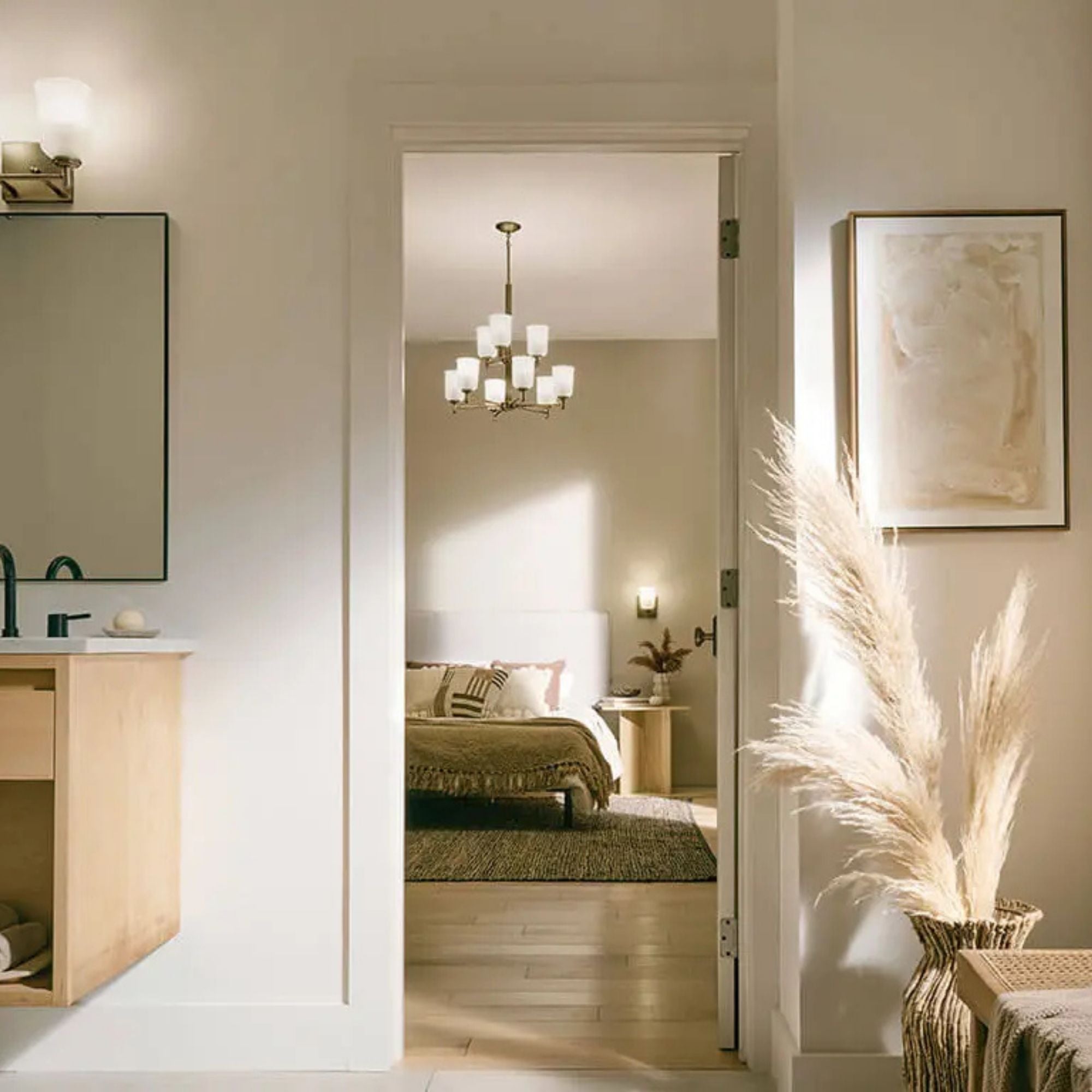 Shailene 5" Wall Sconce, Natural Brass Finish, Etched Glass