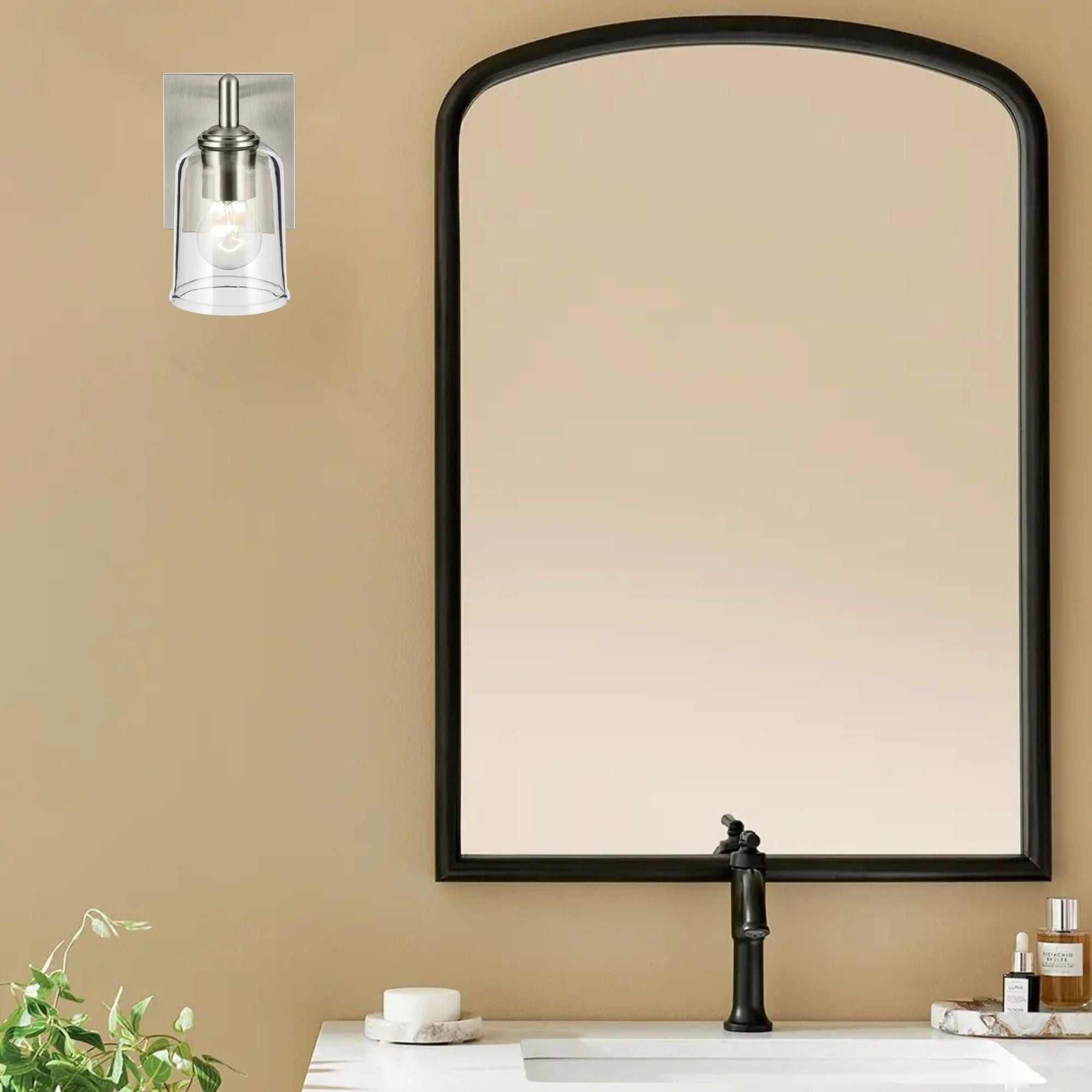 Shailene 5" Wall Sconce, Brushed Nickel Finish, Clear Glass