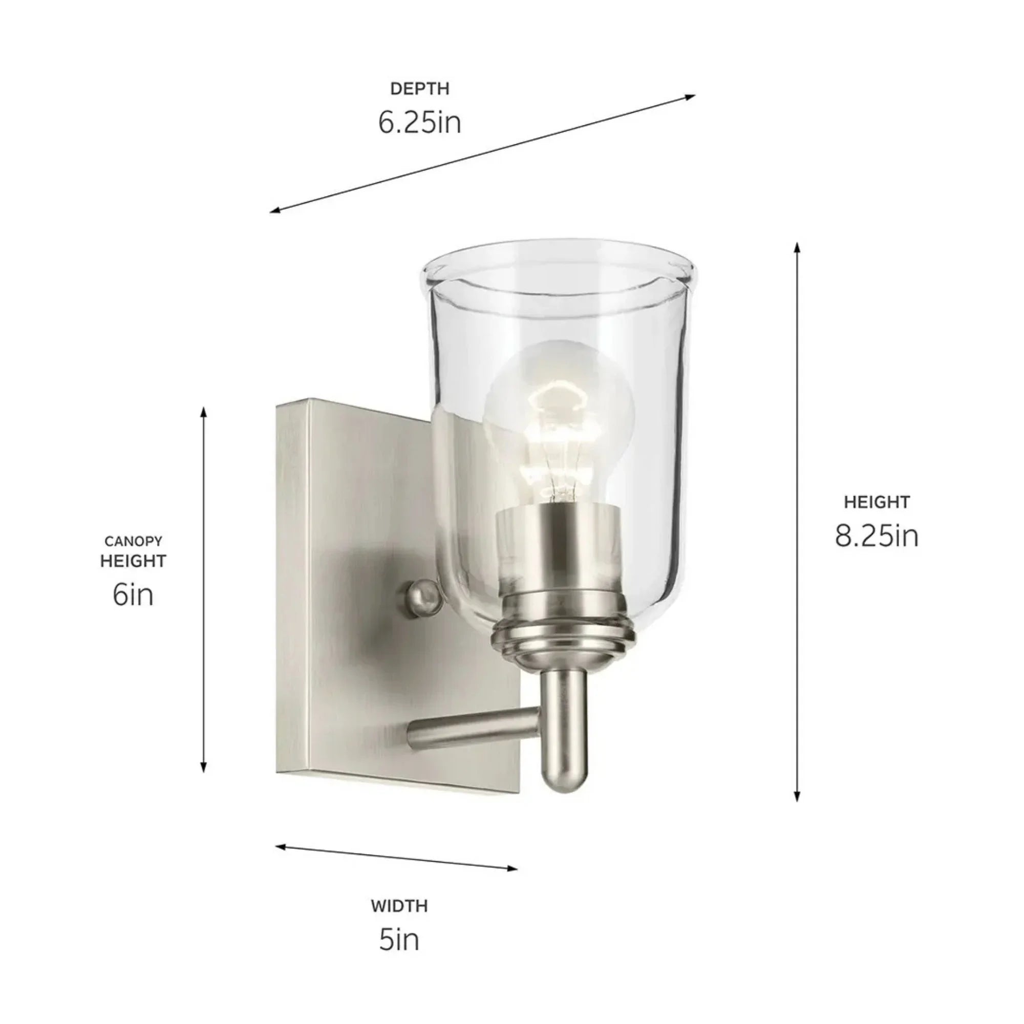 Shailene 5" Wall Sconce, Brushed Nickel Finish, Clear Glass