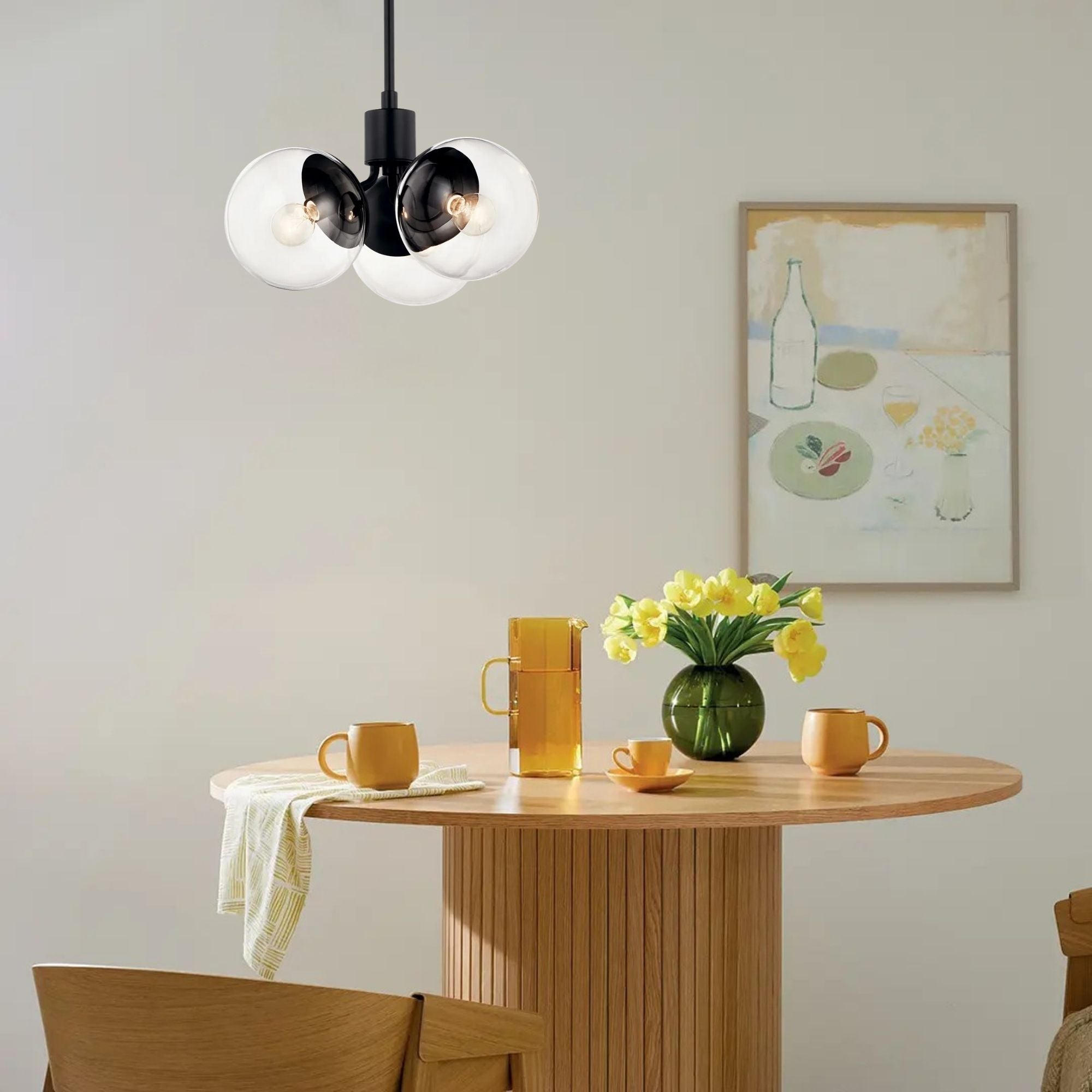 Silvarious 17" 3-Light Chandelier, Black Finish, Clear Glass