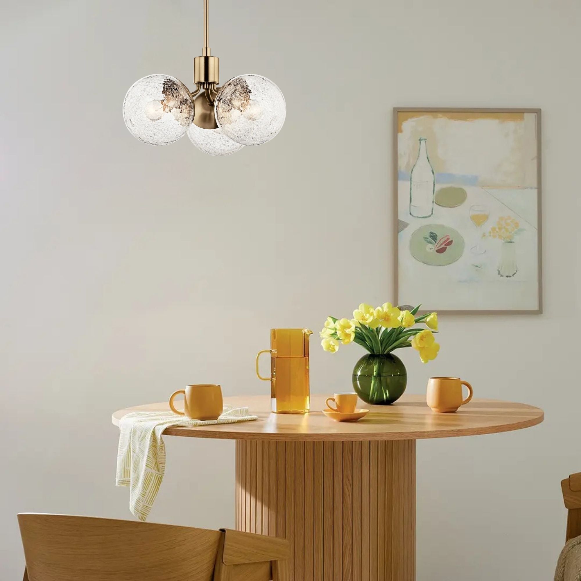 Silvarious 17" 3-Light Chandelier, Champagne Bronze Finish, Crackle Glass