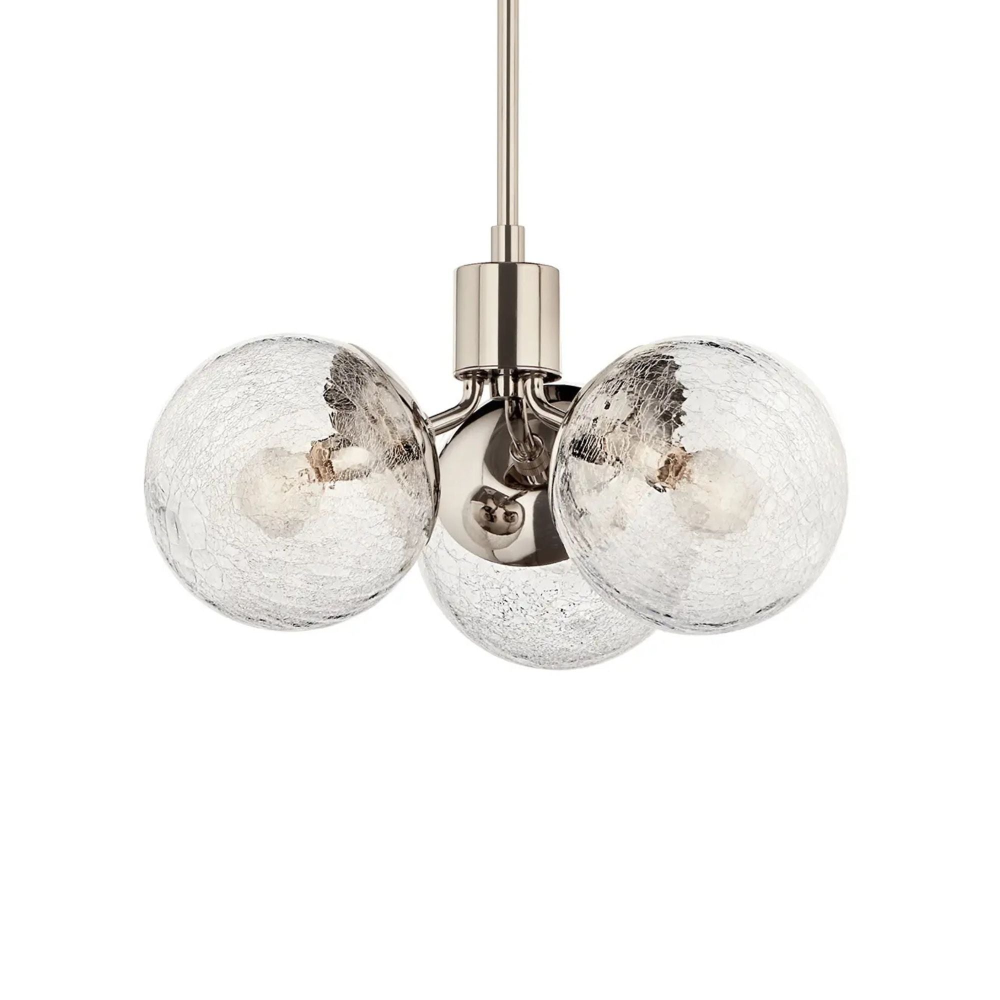 Silvarious 17" 3-Light Chandelier, Polished Nickel Finish, Crackle Glass
