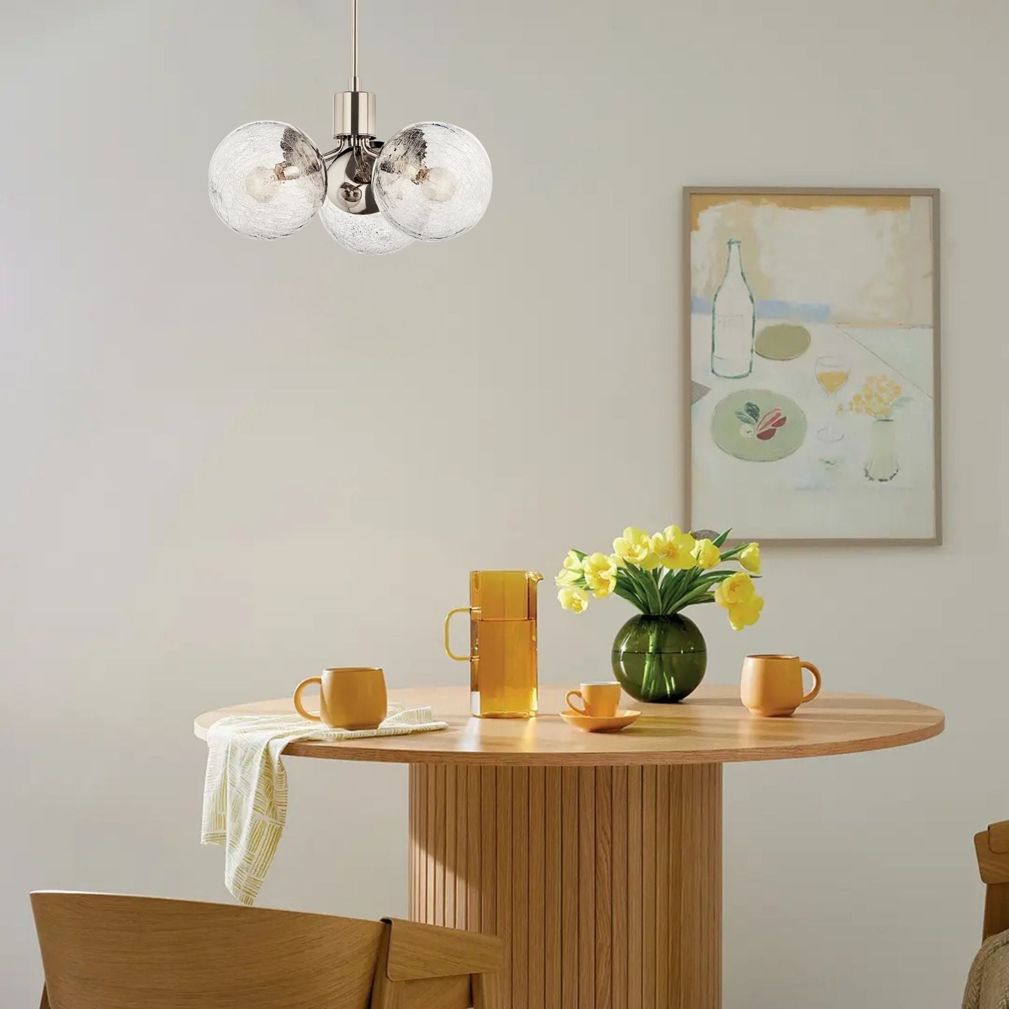 Silvarious 17" 3-Light Chandelier, Polished Nickel Finish, Crackle Glass