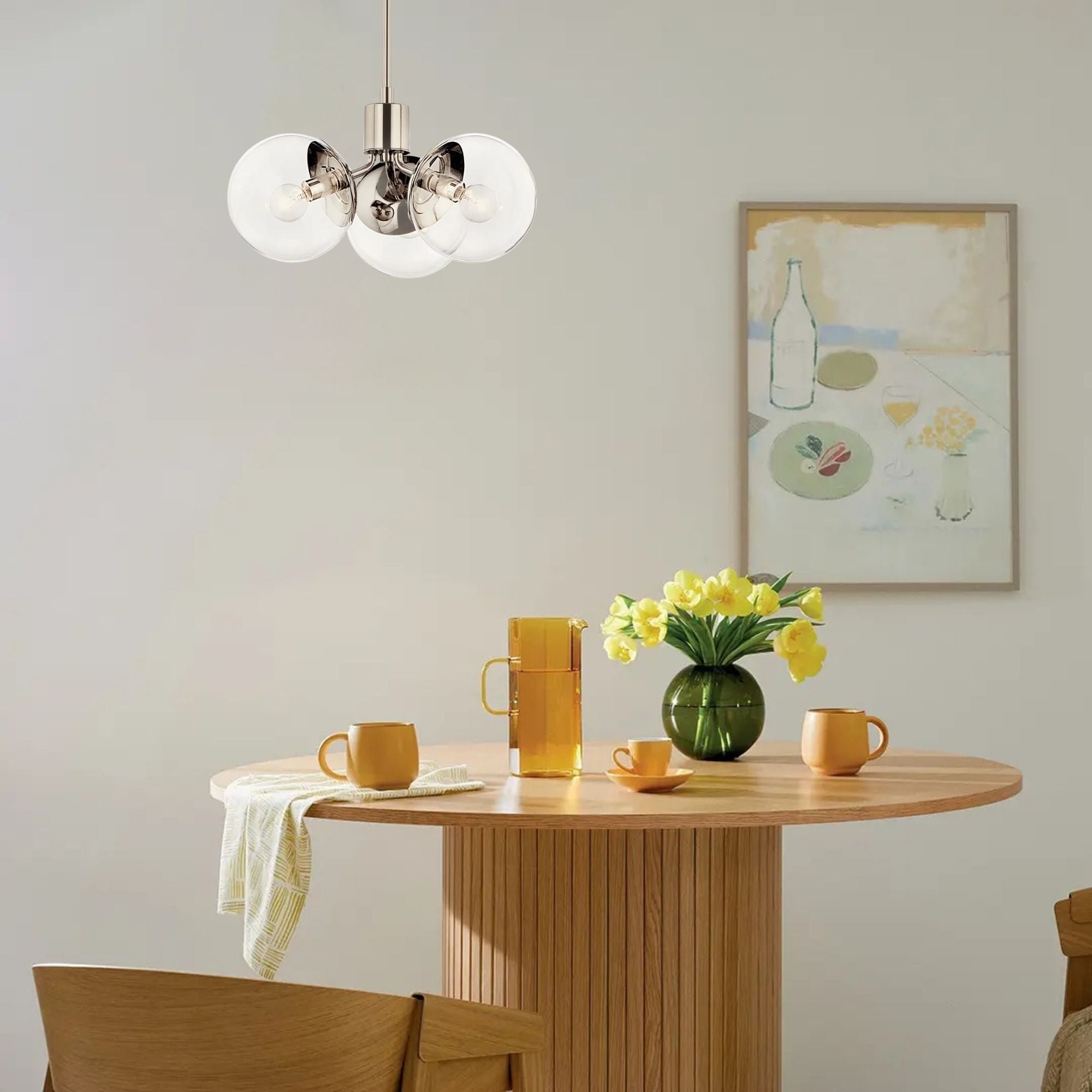 Silvarious 17" 3-Light Chandelier, Polished Nickel Finish, Clear Glass