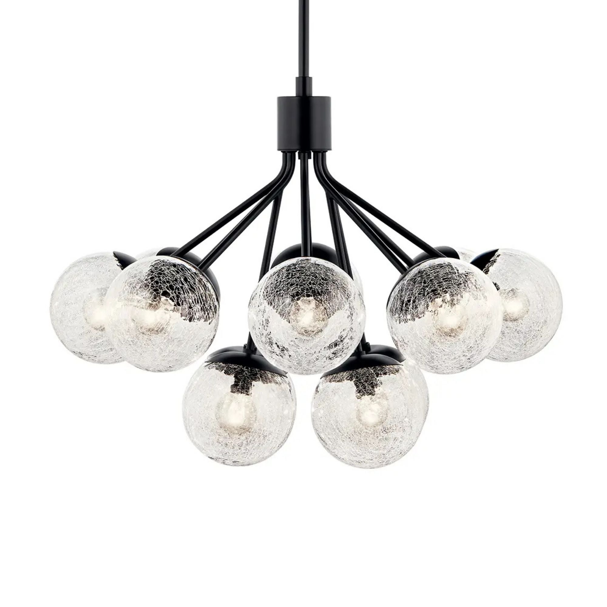 Silvarious 30" 12-Light Chandelier, Black Finish, Crackle Glass