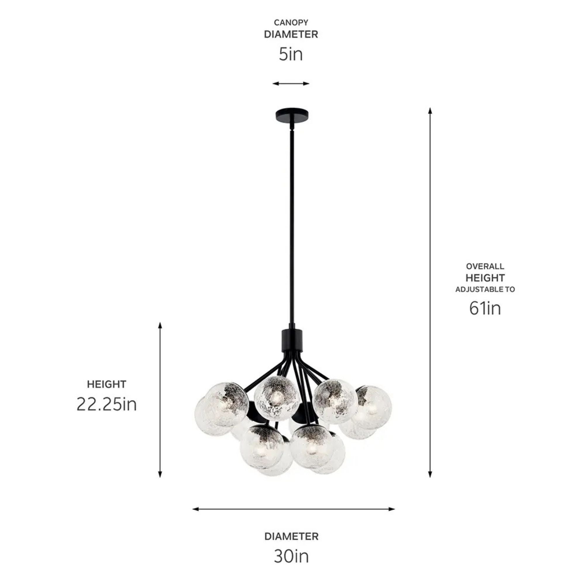 Kichler Lighting - Silvarious 30" 12-Light Chandelier, Black Finish, Crackle Glass | Bees Lighting