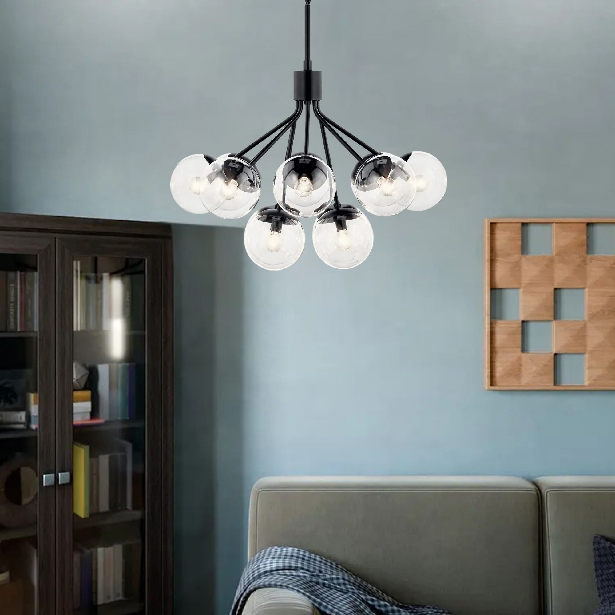 Silvarious 30" 12-Light Chandelier, Black Finish, Clear Glass