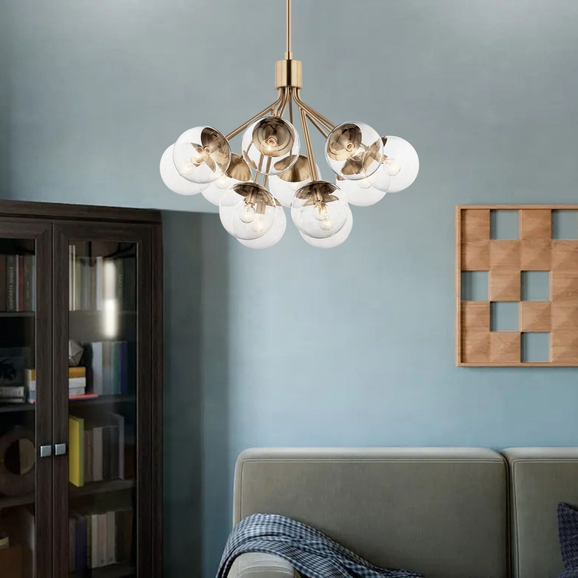 Silvarious 30" 12-Light Chandelier, Champagne Bronze Finish, Clear Glass