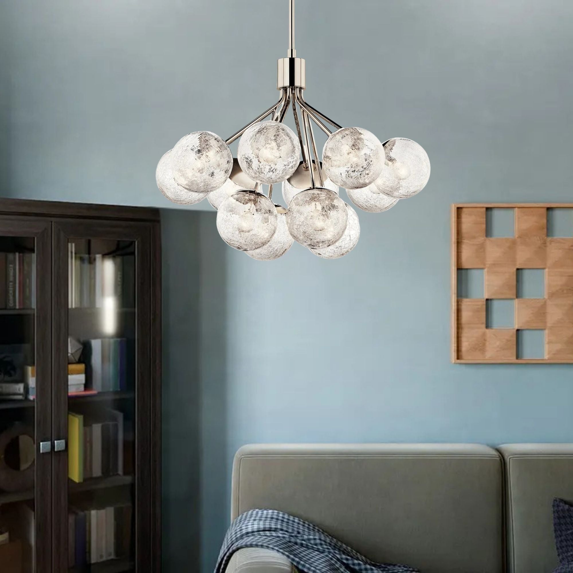 Kichler Lighting - Silvarious 30" 12-Light Chandelier, Polished Nickel Finish, Crackle Glass | Bees Lighting