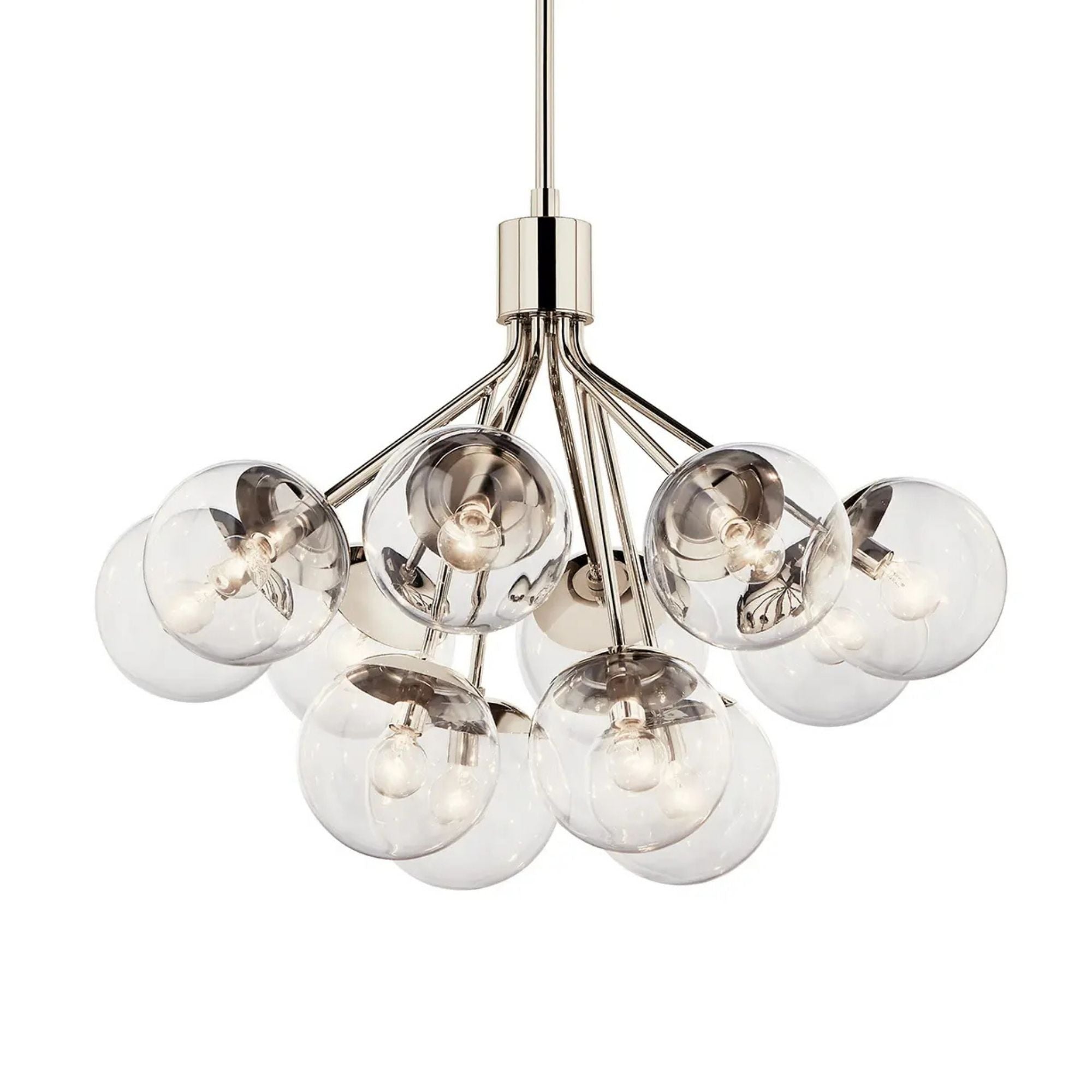 Silvarious 30" 12-Light Chandelier, Polished Nickel Finish, Clear Glass