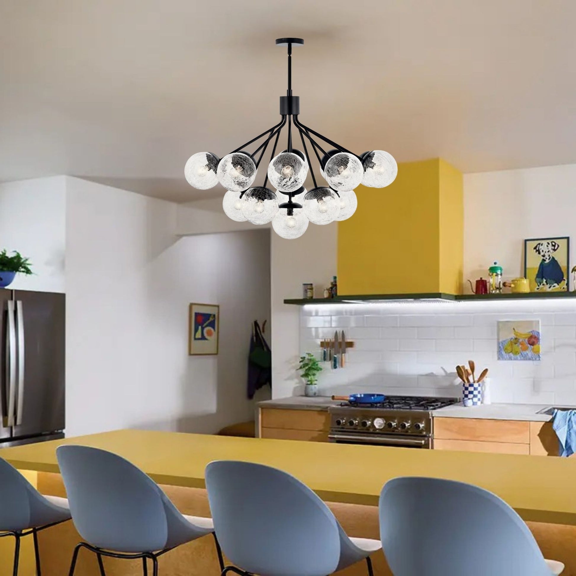 Kichler Lighting - Silvarious 38" 16 Light Chandelier, Black Finish, Crackle Glass | Bees Lighting