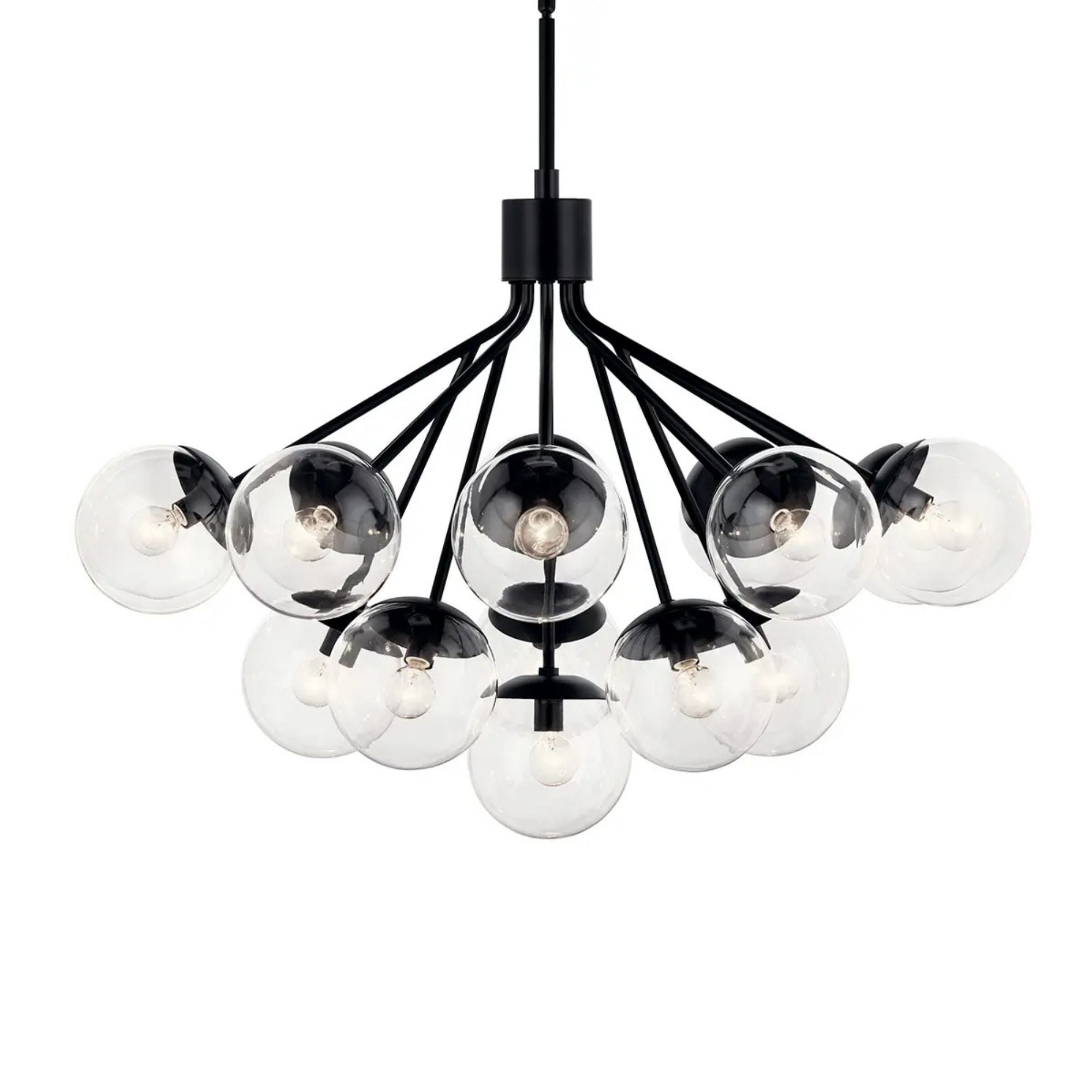 Silvarious 38" 16 Light Chandelier, Black Finish, Clear Glass