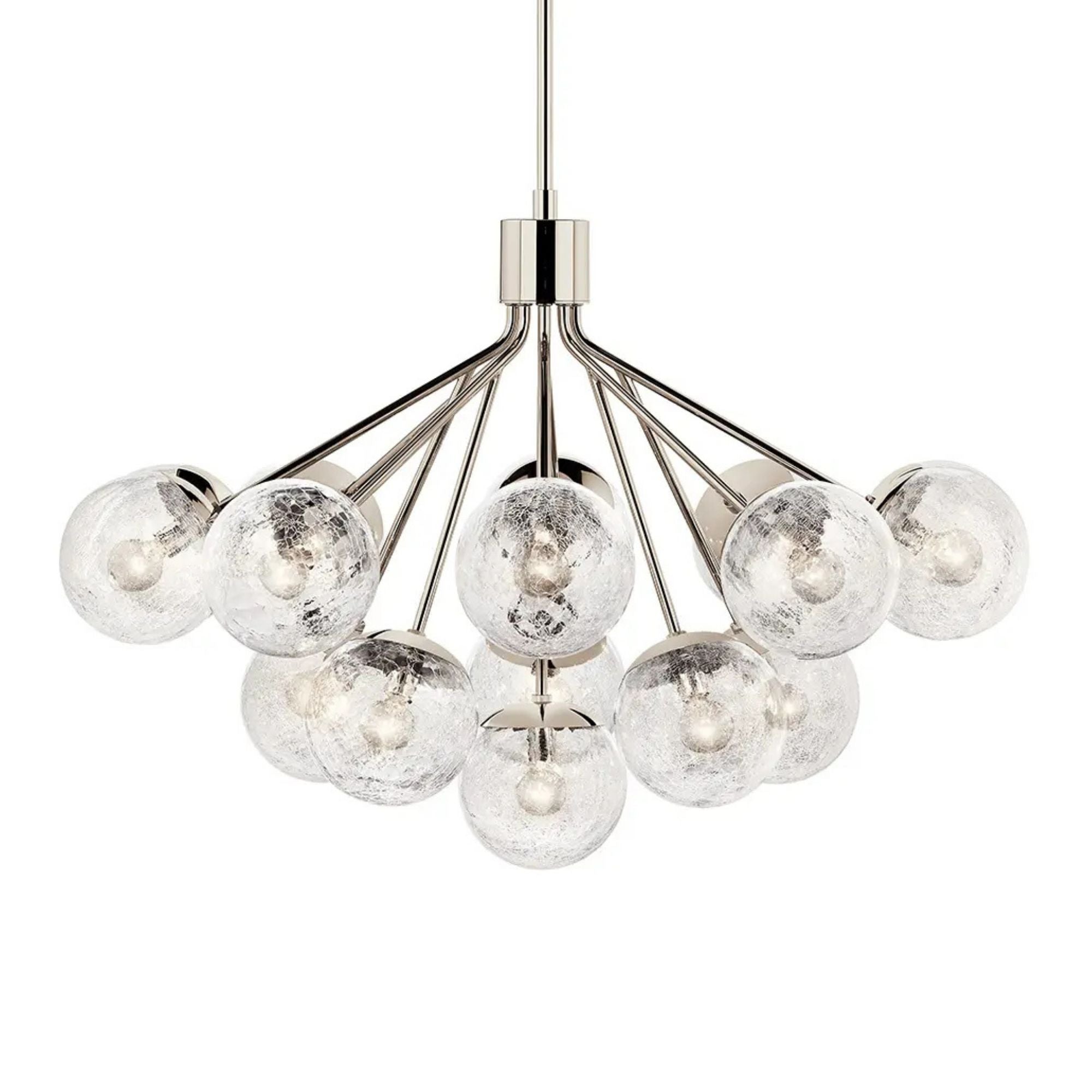 Silvarious 38" 16 Light Chandelier, Polished Nickel Finish, Crackle Glass