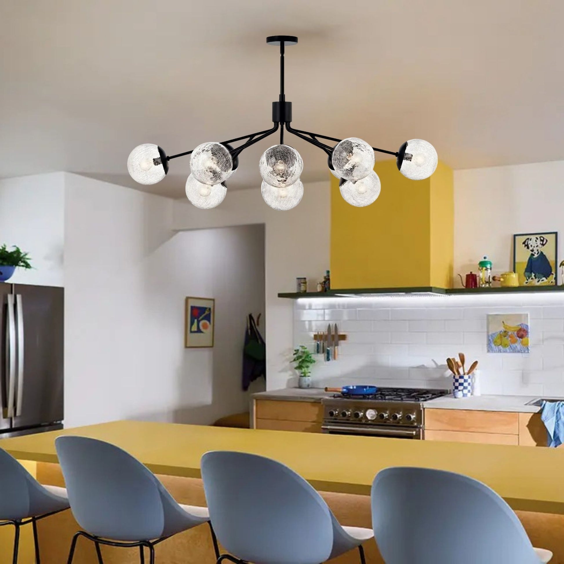 Kichler Lighting - Silvarious 48" 12-Light Linear Chandelier, Black Finish, Crackle Glass | Bees Lighting