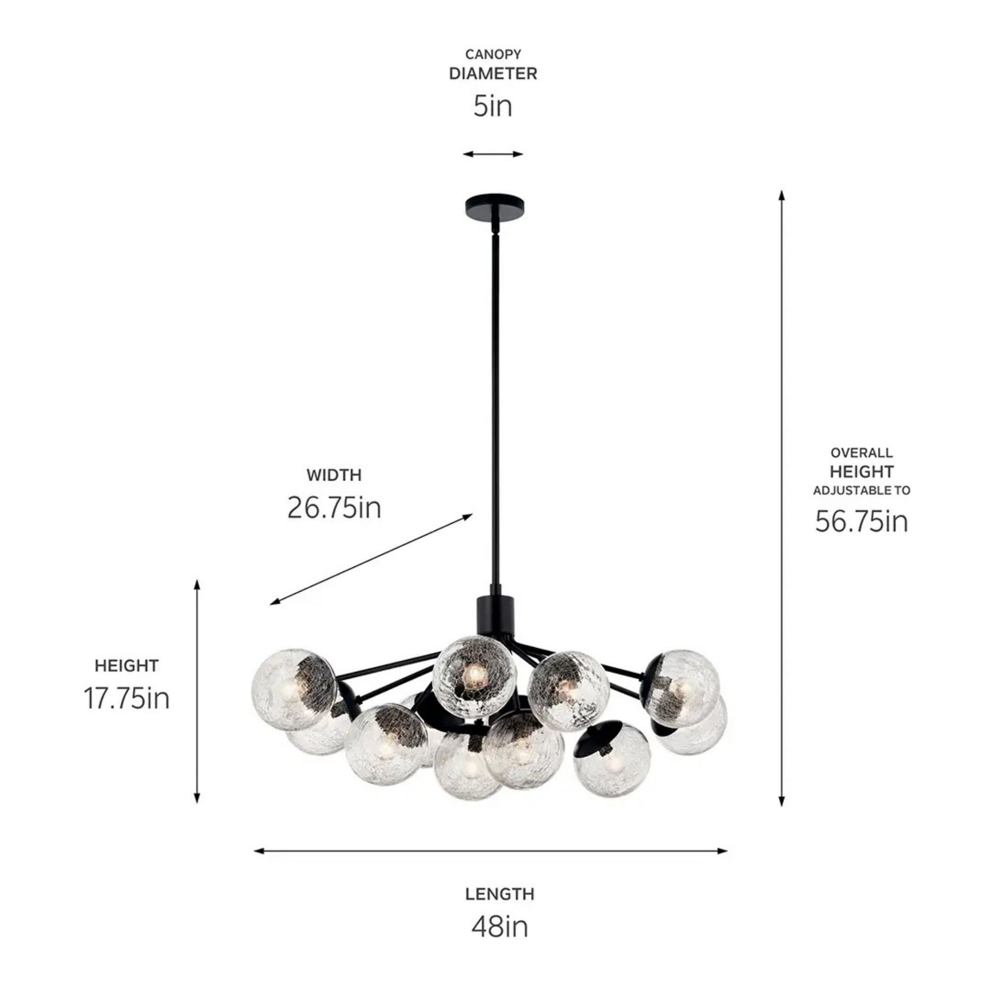 Kichler Lighting - Silvarious 48" 12-Light Linear Chandelier, Black Finish, Crackle Glass | Bees Lighting