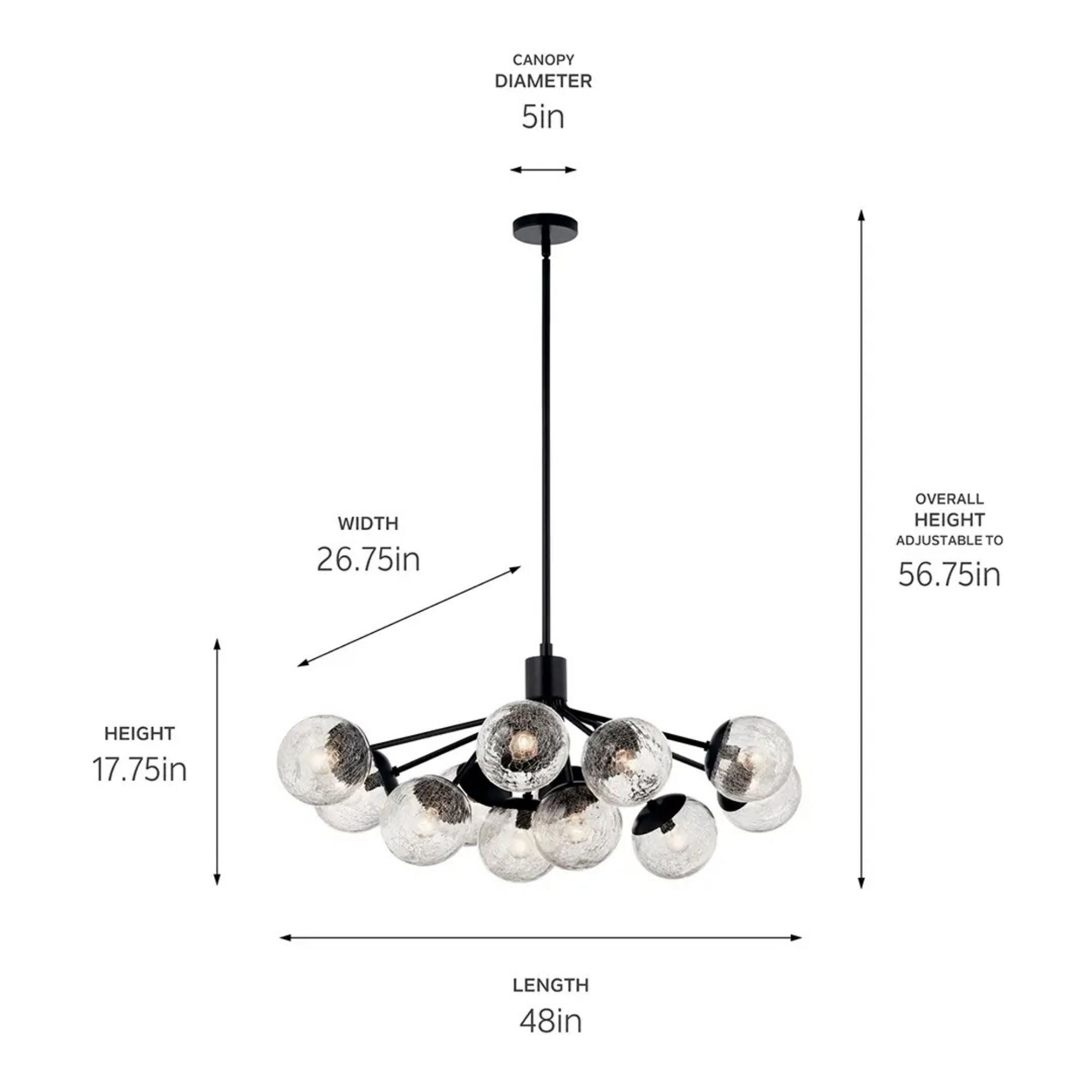 Kichler Lighting - Silvarious 48" 12-Light Linear Chandelier, Black Finish, Crackle Glass | Bees Lighting