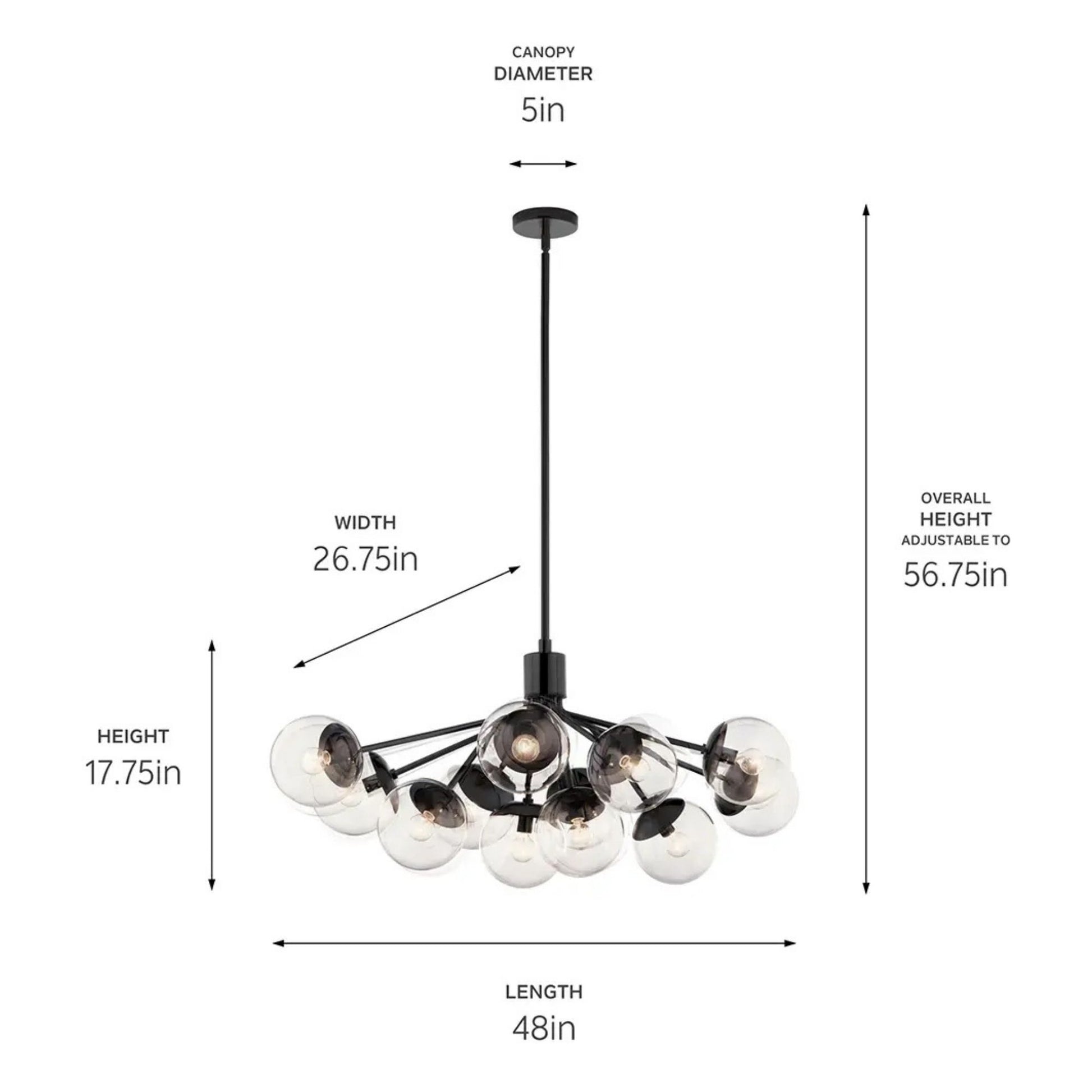 Kichler Lighting - Silvarious 48" 12-Light Linear Chandelier, Black Finish, Clear Glass | Bees Lighting