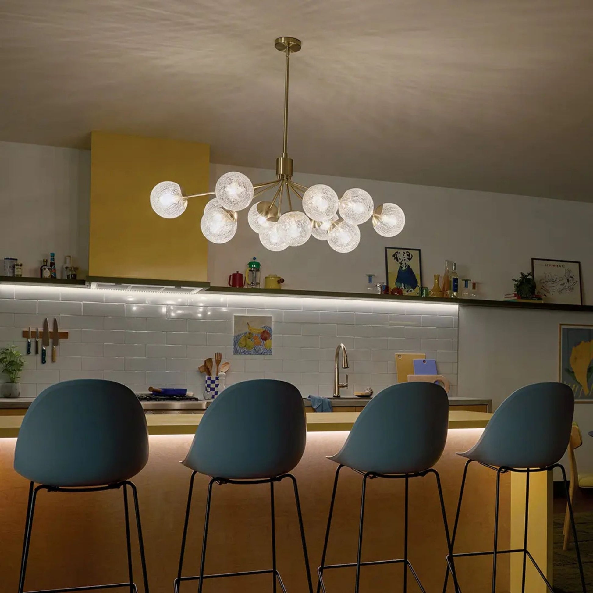 Kichler Lighting - Silvarious 48" 12-Light Linear Chandelier, Champagne Bronze Finish, Crackle Glass | Bees Lighting