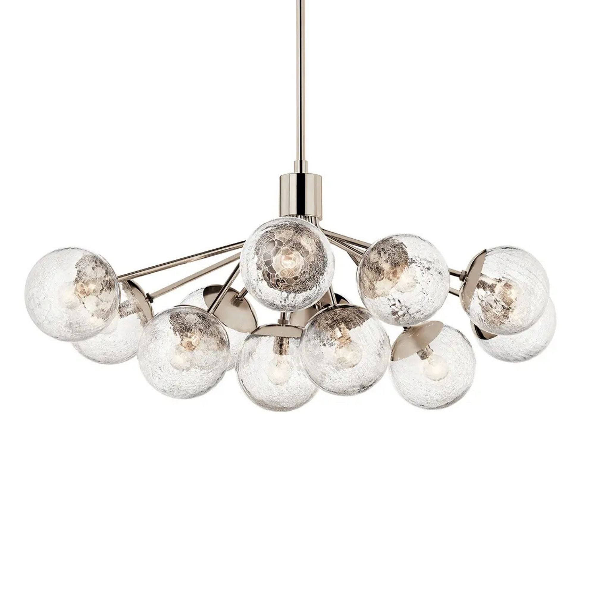 Silvarious 48" 12-Light Linear Chandelier, Polished Nickel Finish, Crackle Glass