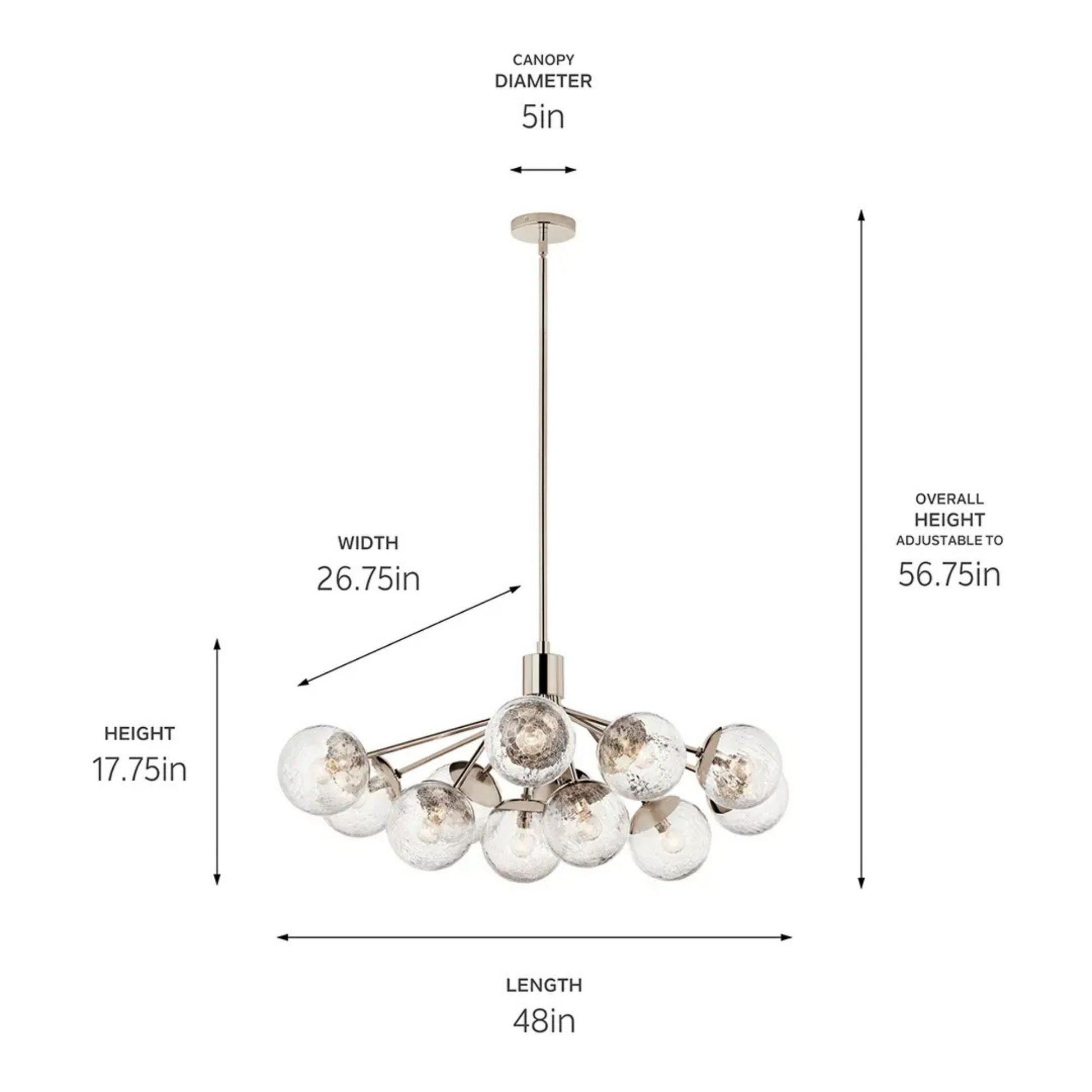 Kichler Lighting - Silvarious 48" 12-Light Linear Chandelier, Polished Nickel Finish, Crackle Glass | Bees Lighting