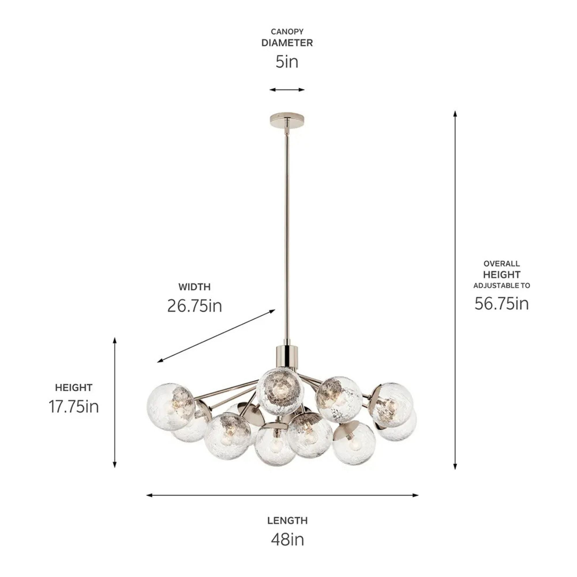 Kichler Lighting - Silvarious 48" 12-Light Linear Chandelier, Polished Nickel Finish, Crackle Glass | Bees Lighting