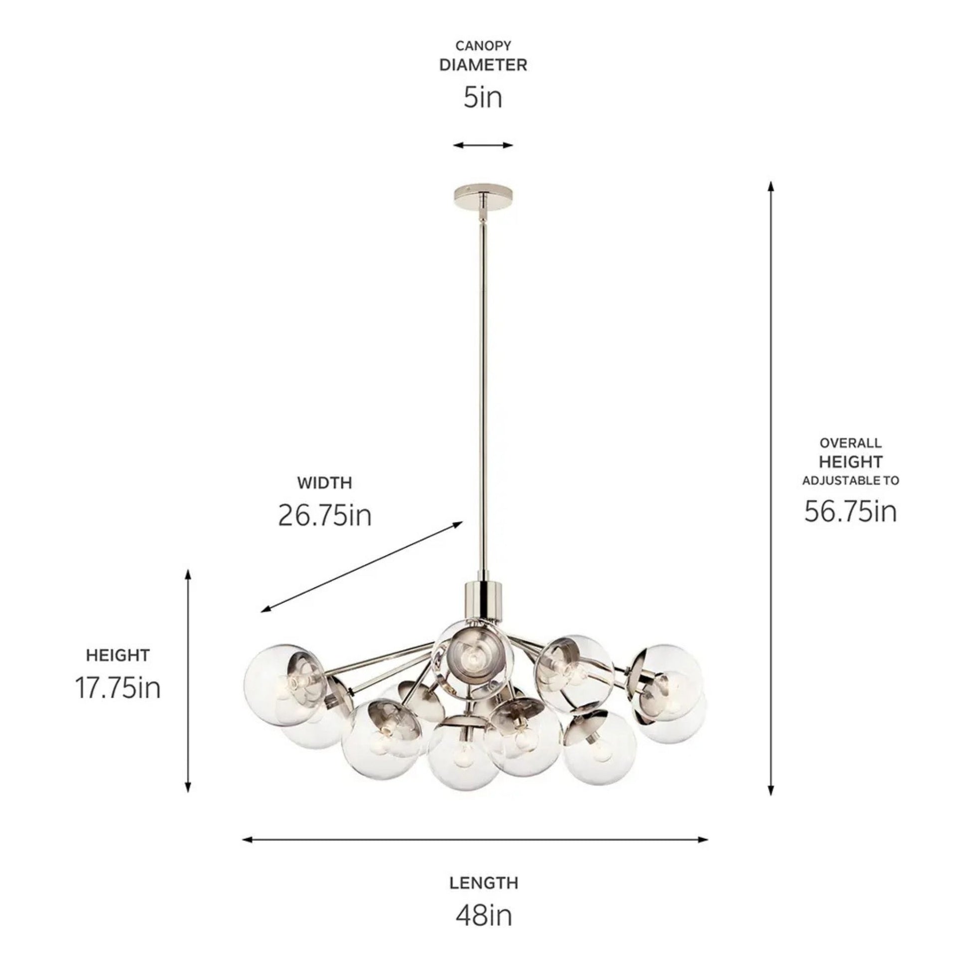 Kichler Lighting - Silvarious 48" 12-Light Linear Chandelier, Polished Nickel Finish, Clear Glass | Bees Lighting