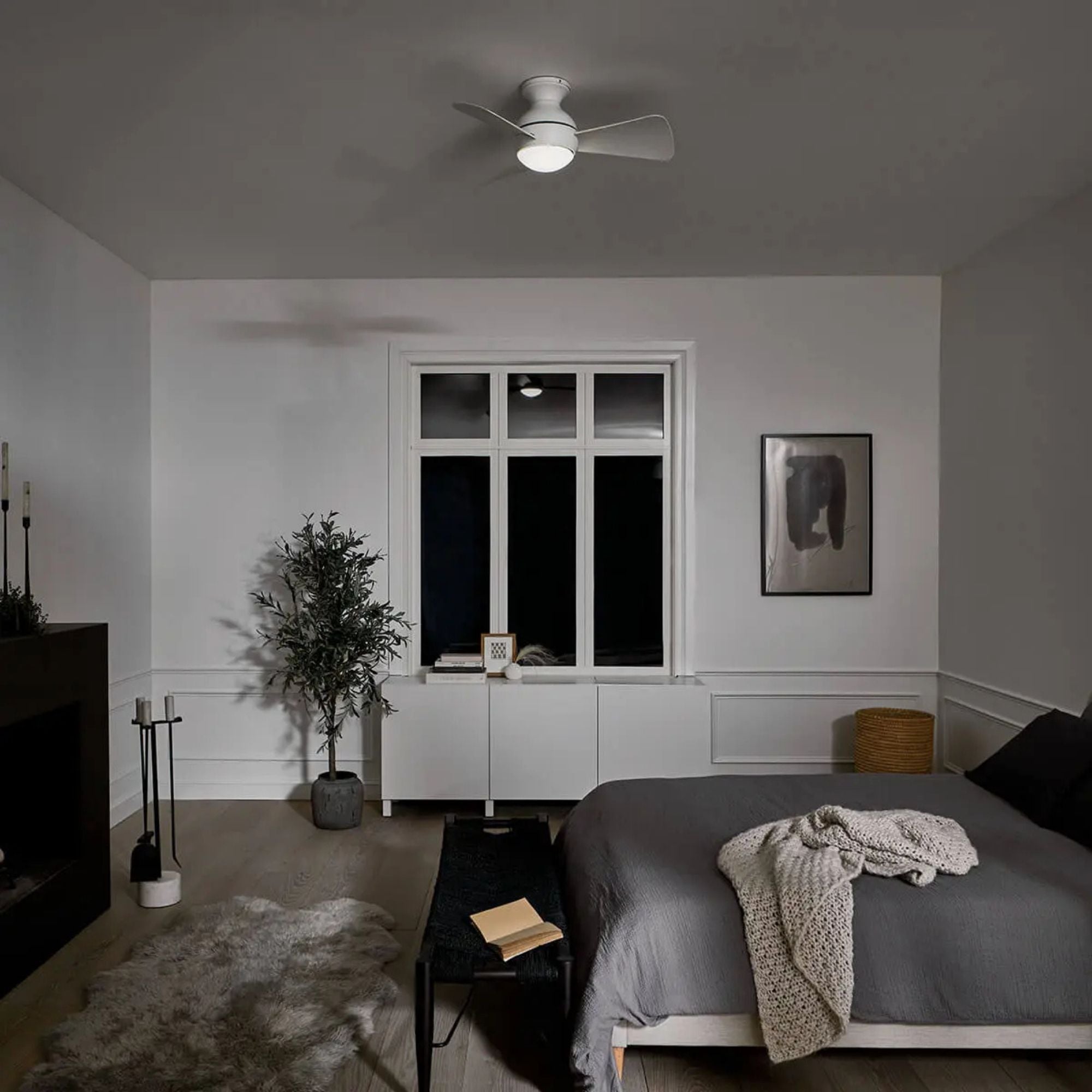 Sola 34" Matte White LED Outdoor Flush Mount Ceiling Fan with Wall Control