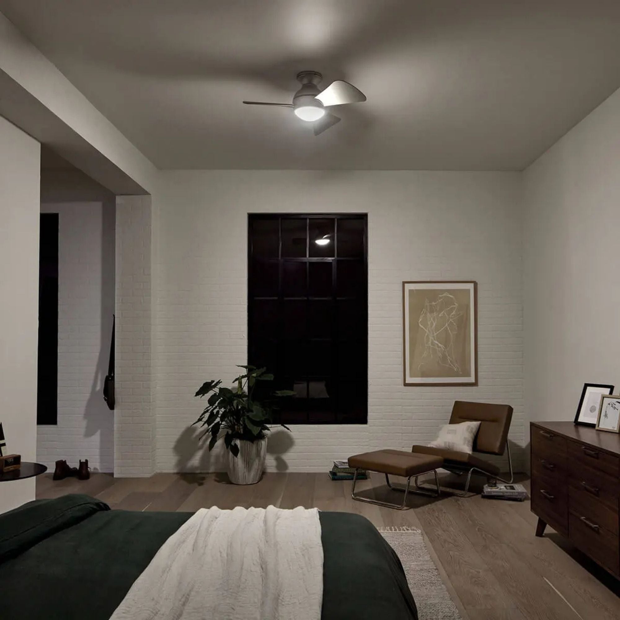 Sola 34" Brushed Nickel LED Outdoor Flush Mount Ceiling Fan with Wall Control