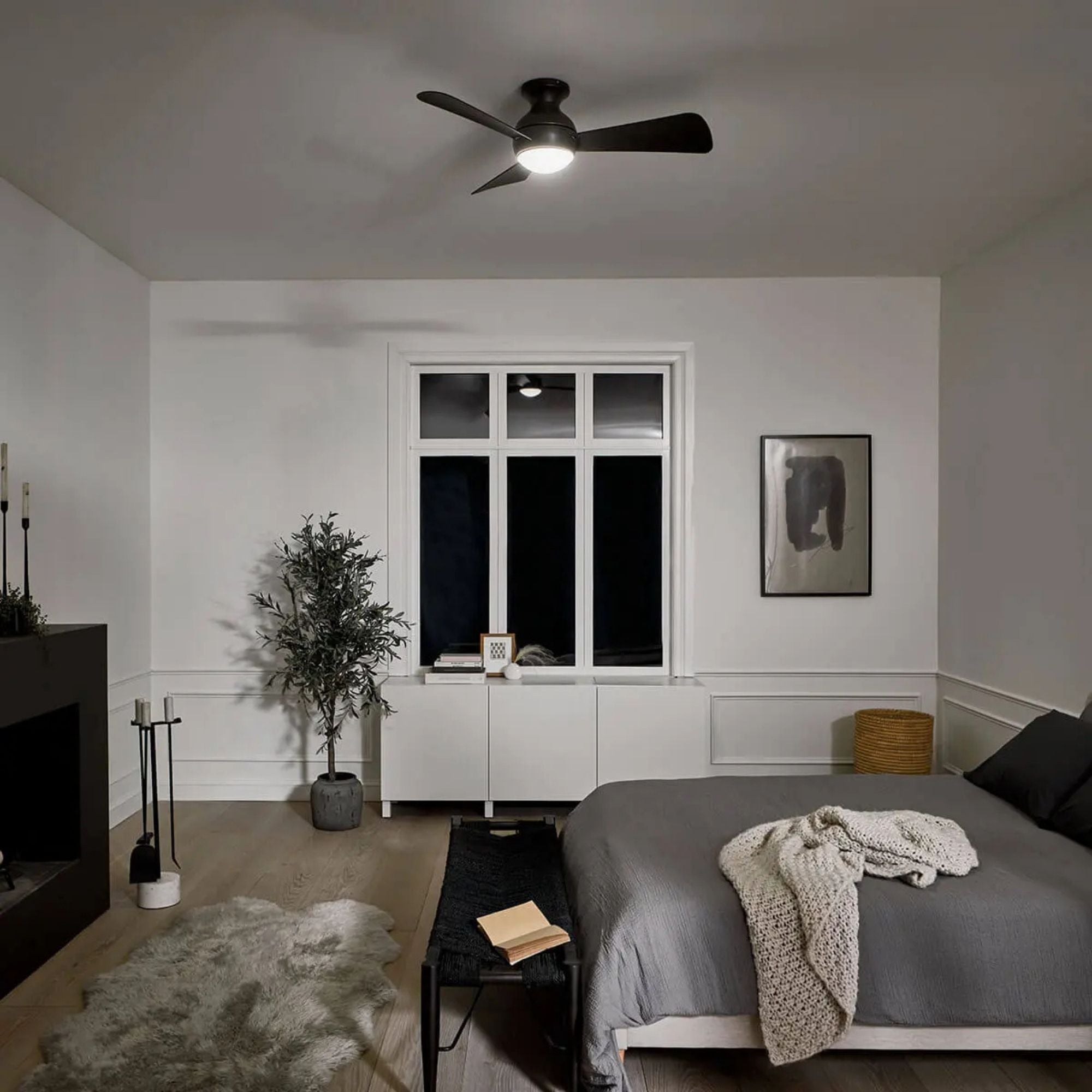 Sola 34" Olde Bronze LED Outdoor Flush Mount Ceiling Fan with Wall Control