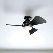 Sola 34" Satin Black LED Outdoor Flush Mount Ceiling Fan with Wall Control