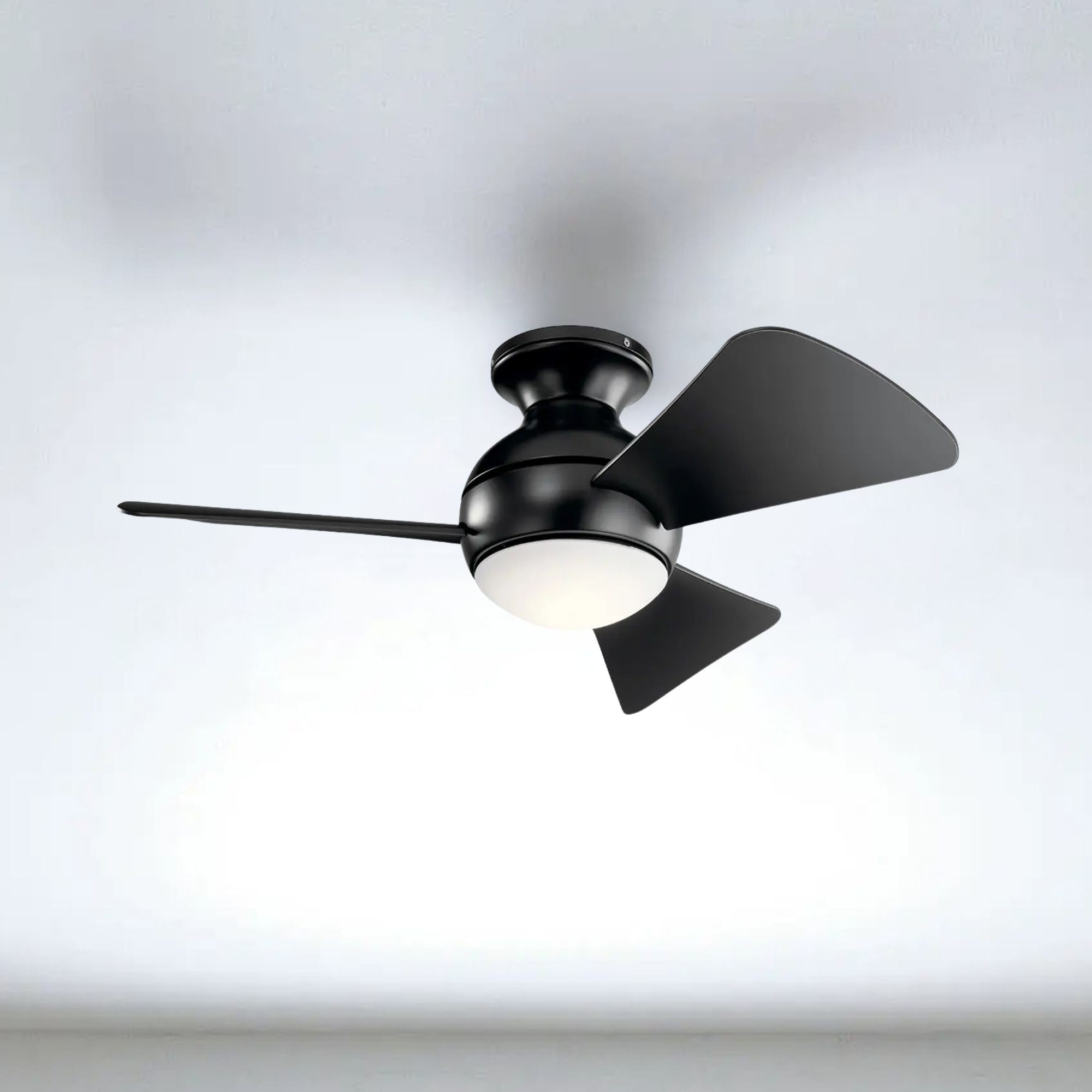 Sola 34" Satin Black LED Outdoor Flush Mount Ceiling Fan with Wall Control