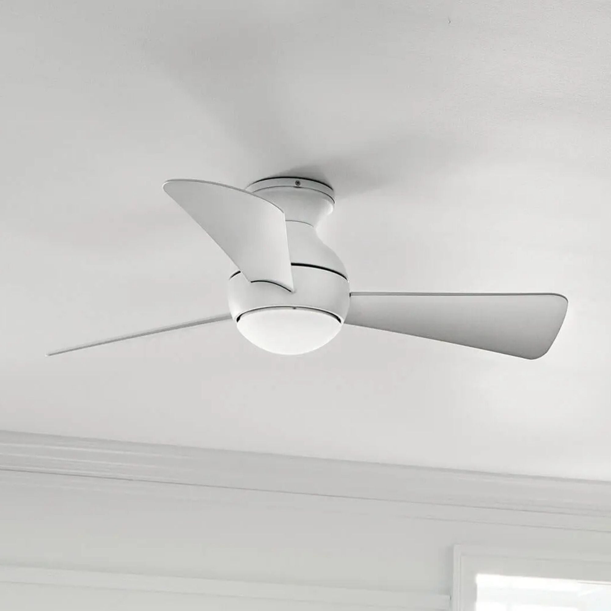 Sola 44" Matte White Wet Rated LED Hugger Ceiling Fan with Wall Control