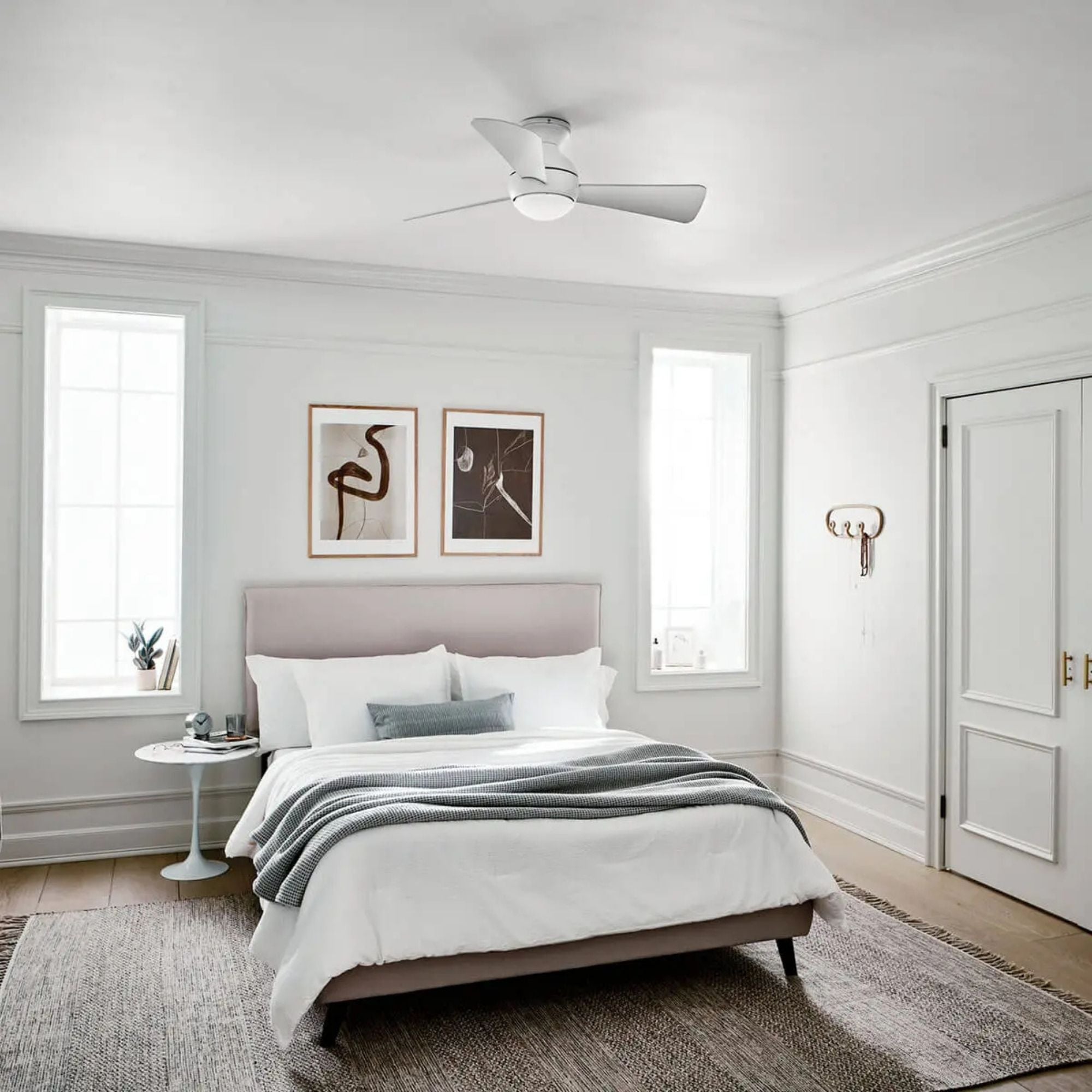 Sola 44" Matte White Wet Rated LED Hugger Ceiling Fan with Wall Control