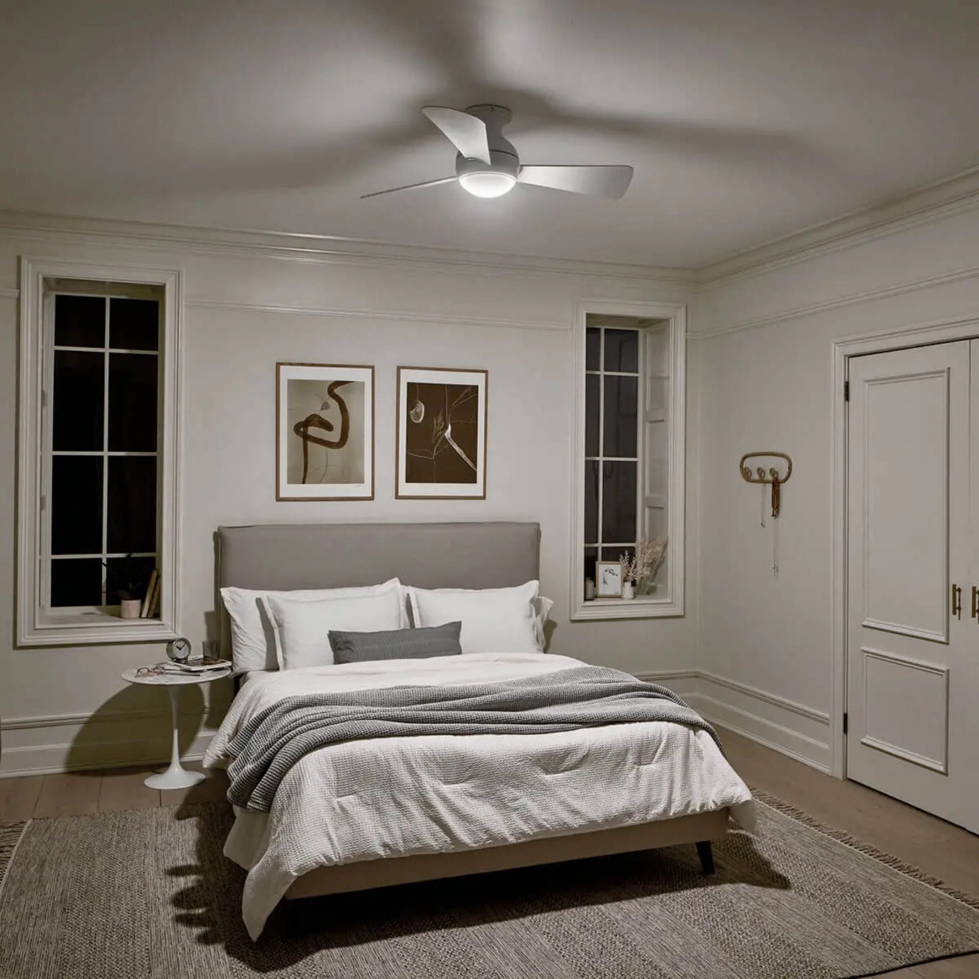 Sola 44" Matte White Wet Rated LED Hugger Ceiling Fan with Wall Control